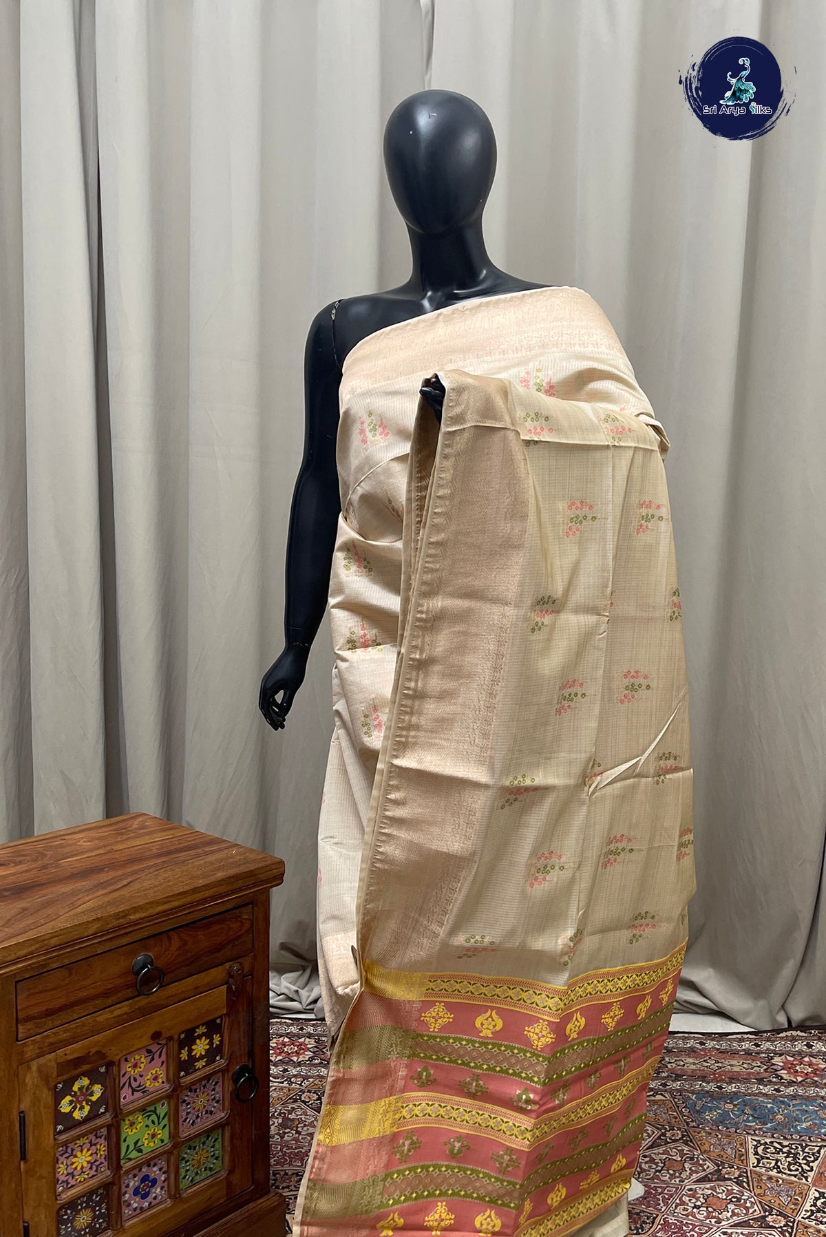 Off White Semi Tussar Saree With Zari Buttas Pattern