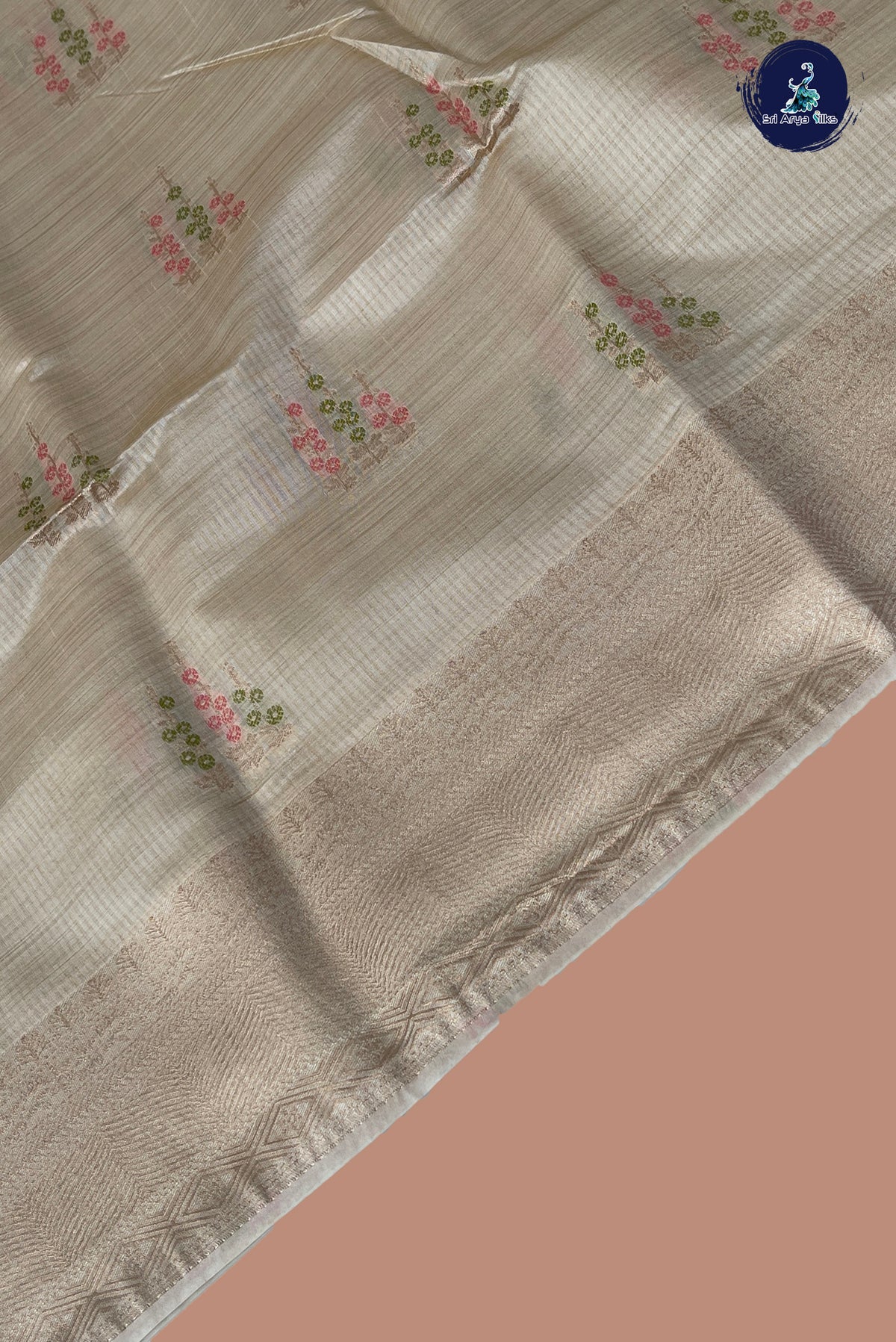 Off White Semi Tussar Saree With Zari Buttas Pattern
