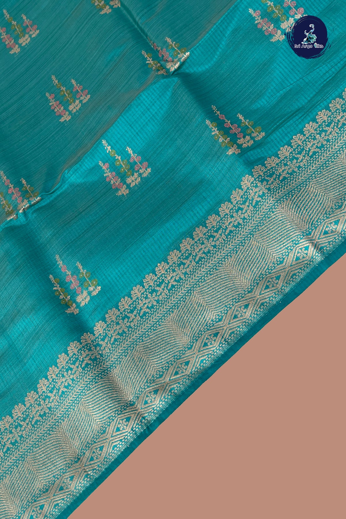 Turquoise Semi Tussar Saree With Zari Buttas Pattern