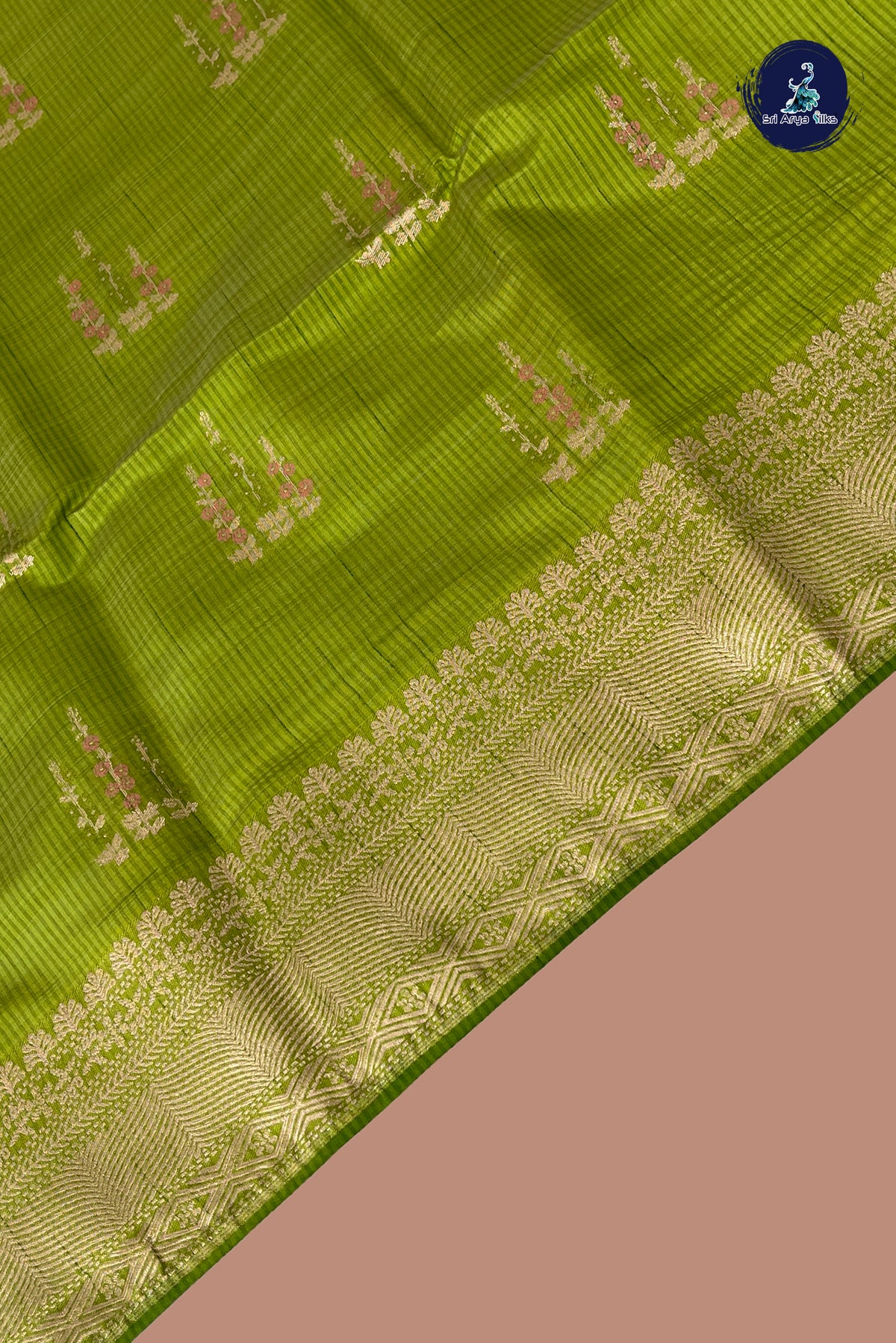 Light Green Semi Tussar Saree With Zari Buttas Pattern