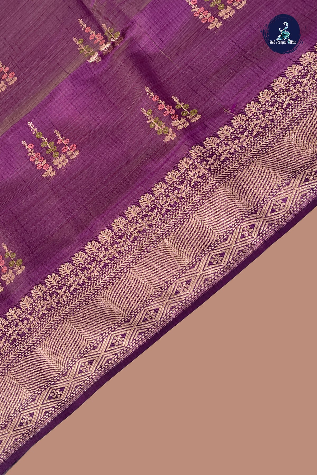 Purple Semi Tussar Saree With Zari Buttas Pattern