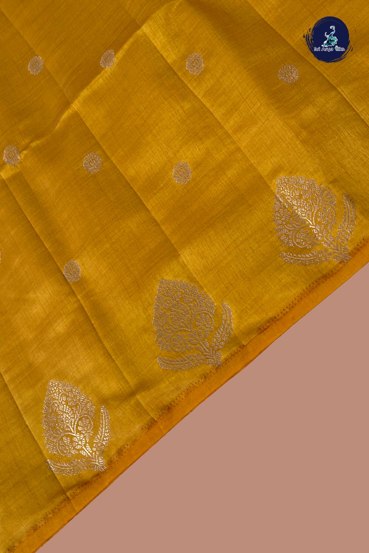 Mustard Yellow Semi Tussar Saree With Zari Buttas Pattern