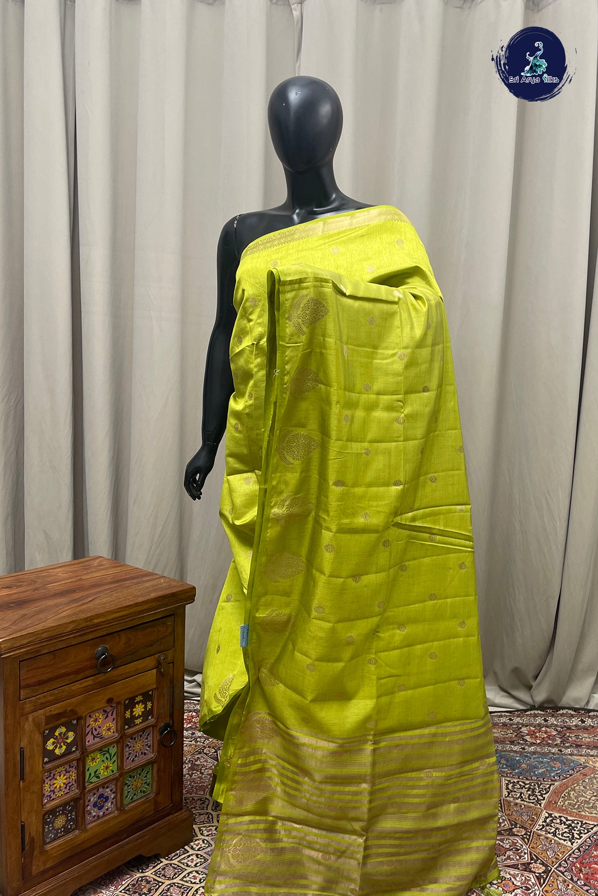 Light Green Semi Tussar Saree With Zari Buttas Pattern