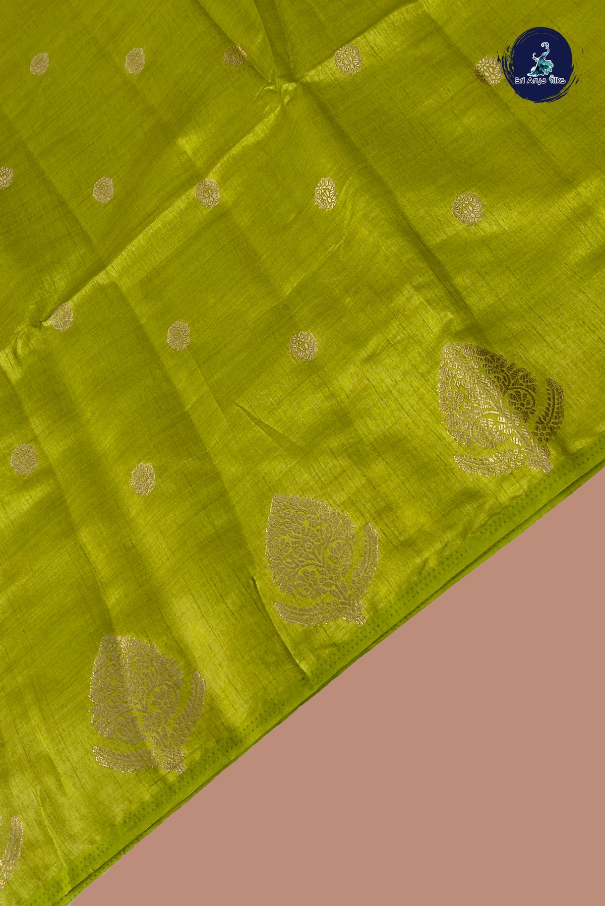 Light Green Semi Tussar Saree With Zari Buttas Pattern