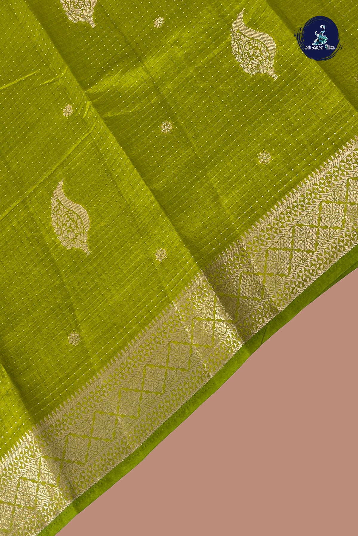 Light Green Semi Tussar Saree With Zari Buttas Pattern