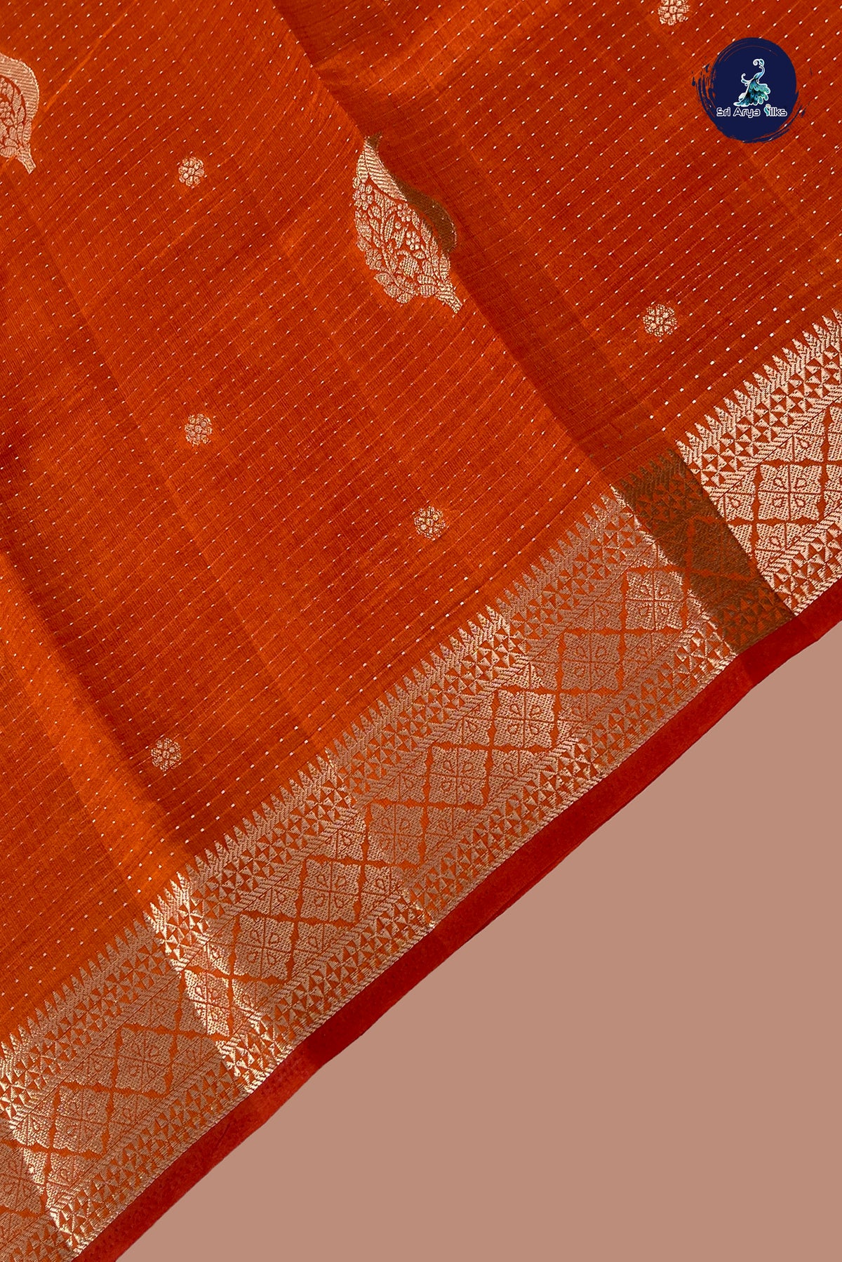 Orange Semi Tussar Saree With Zari Buttas Pattern