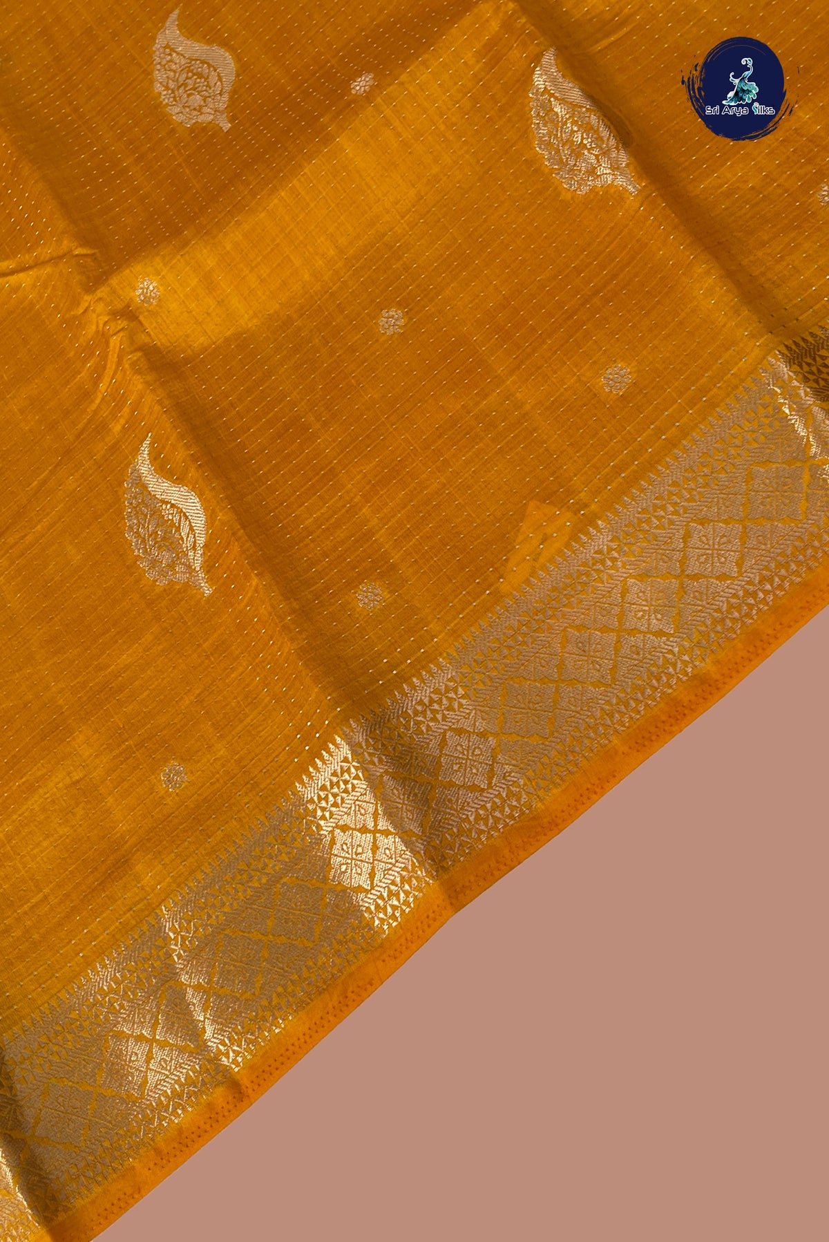 Lite Mustard Orange Semi Tussar Saree With Zari Buttas Pattern