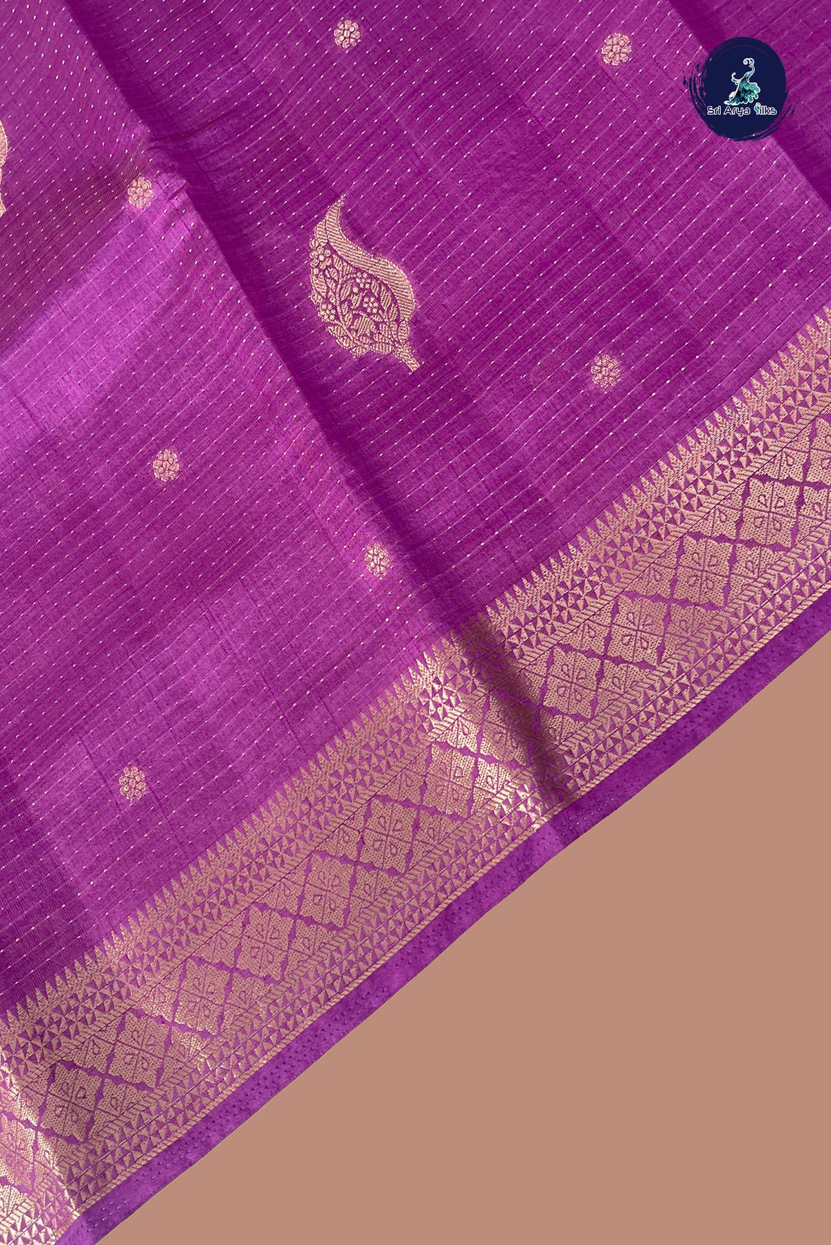 Purple Semi Tussar Saree With Zari Buttas Pattern