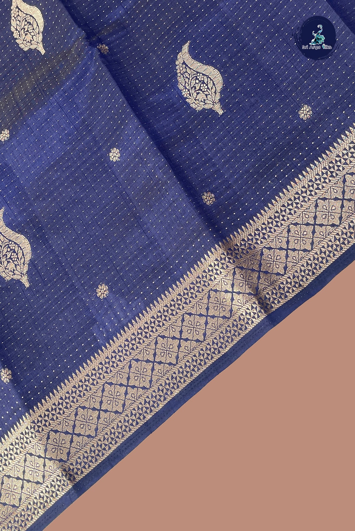 Dark Blue Semi Tussar Saree With Zari Buttas Pattern