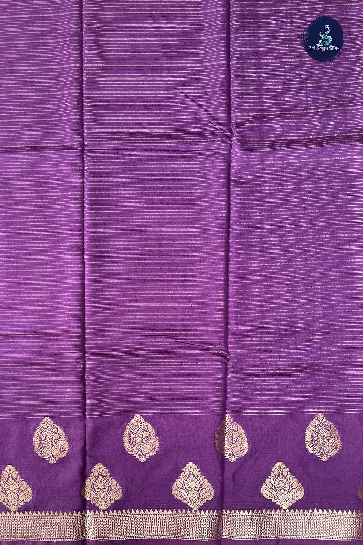 Violet Semi Banarasi Saree With Stripes Pattern