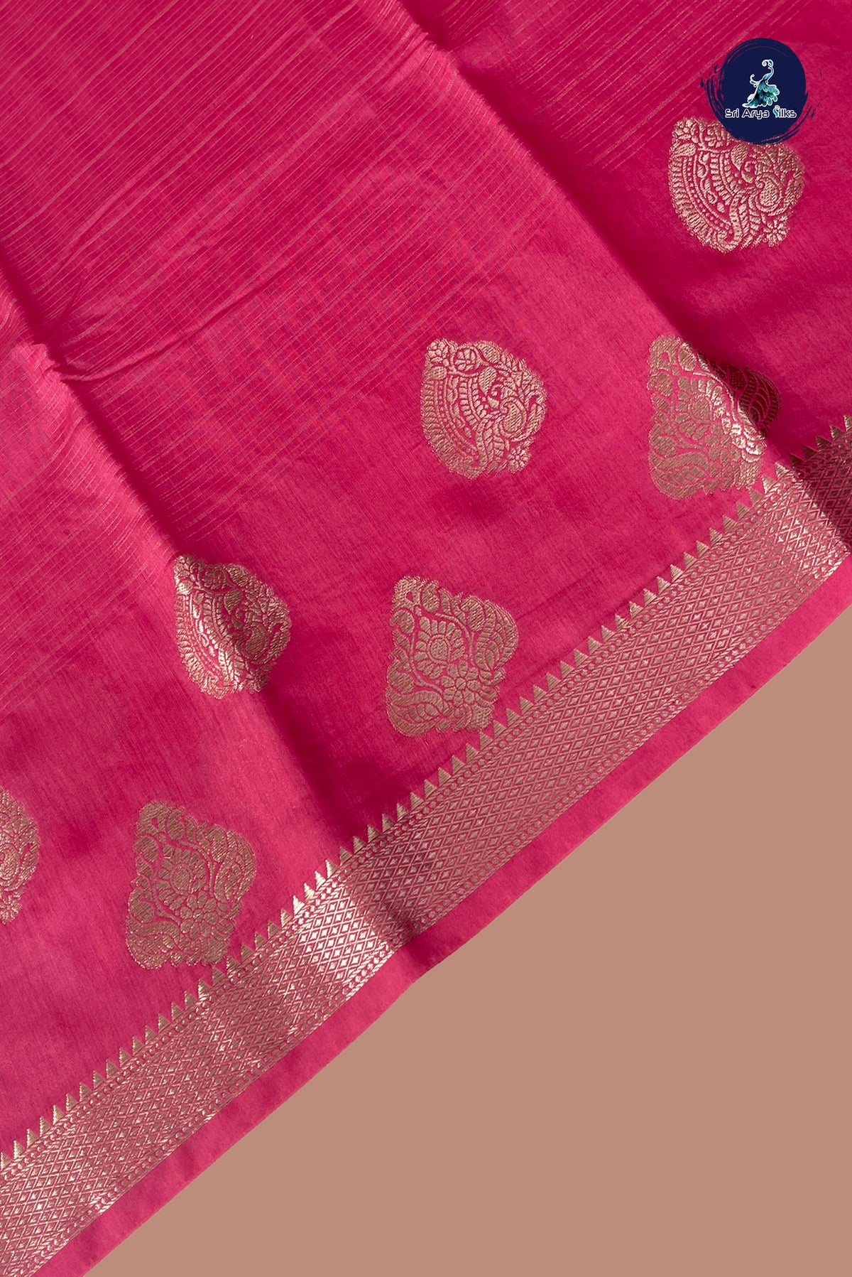 Pink Semi Banarasi Saree With Stripes Pattern