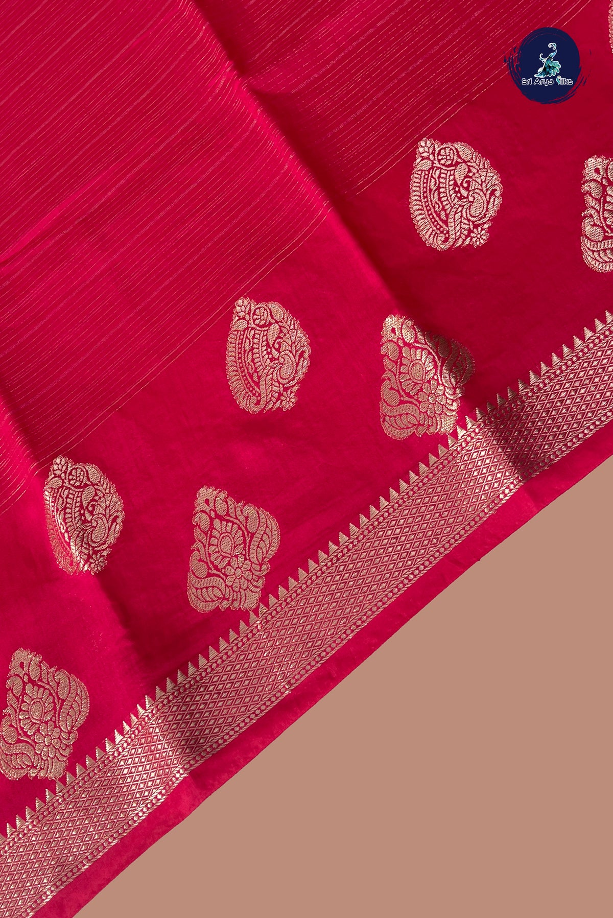 Rani Pink Semi Banarasi Saree With Stripes Pattern