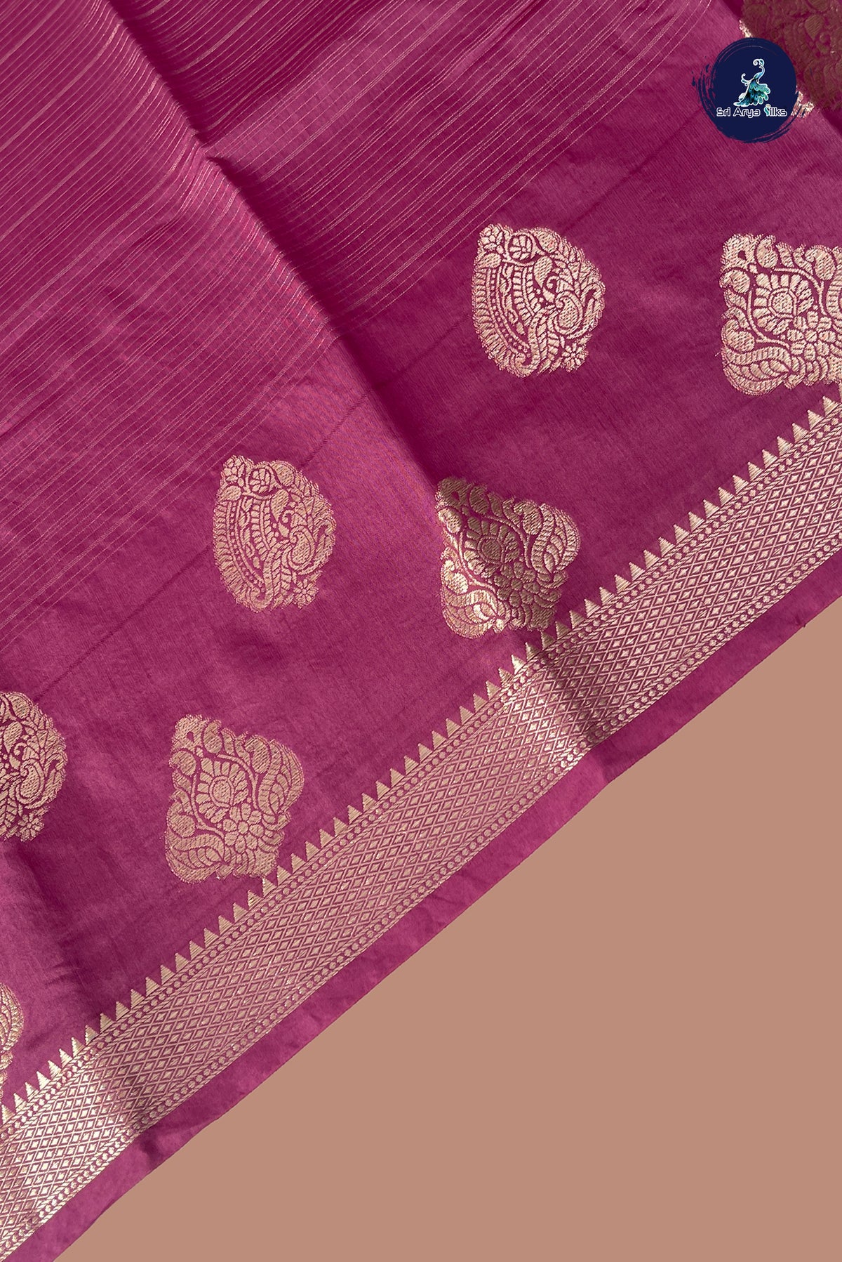Onion Pink Semi Banarasi Saree With Stripes Pattern