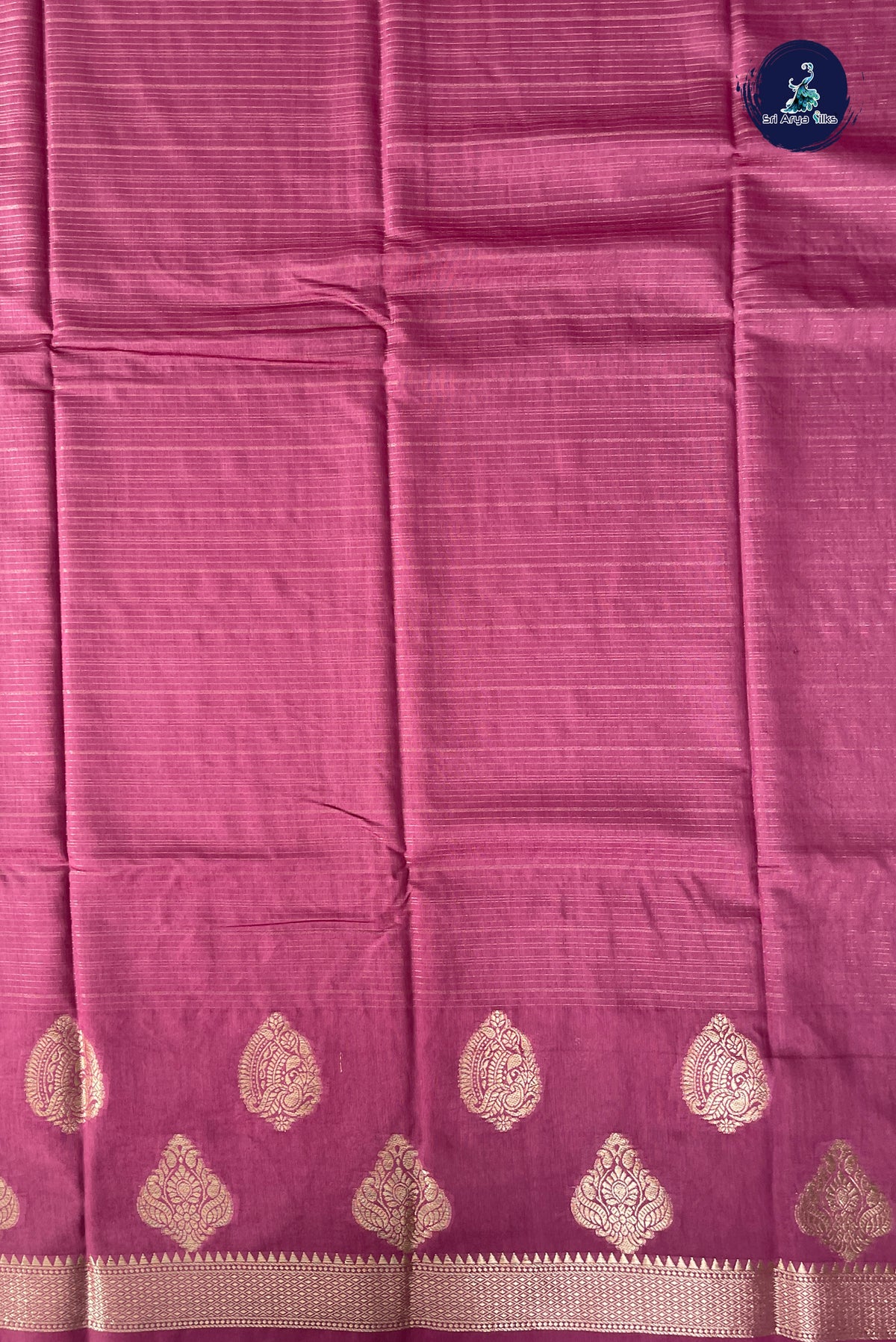 Onion Pink Semi Banarasi Saree With Stripes Pattern