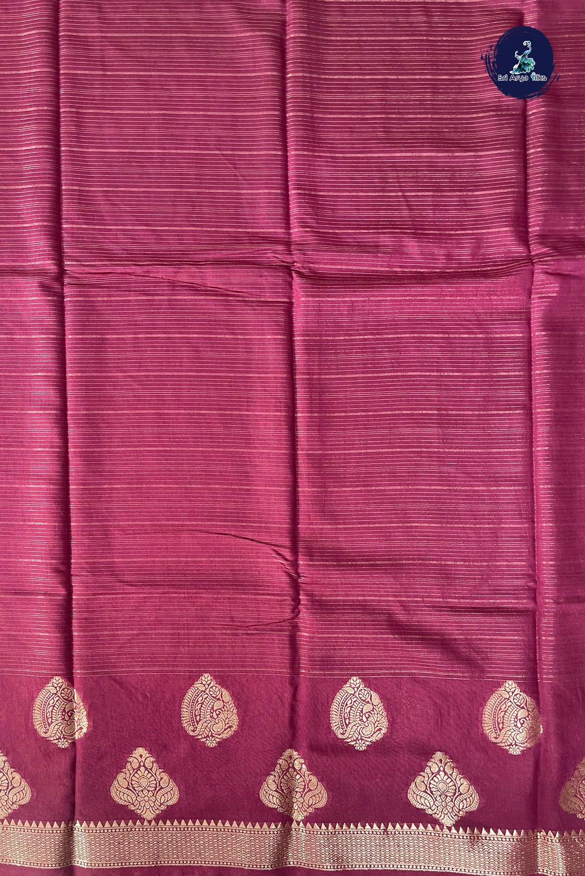 Dark Plum Semi Banarasi Saree With Stripes Pattern