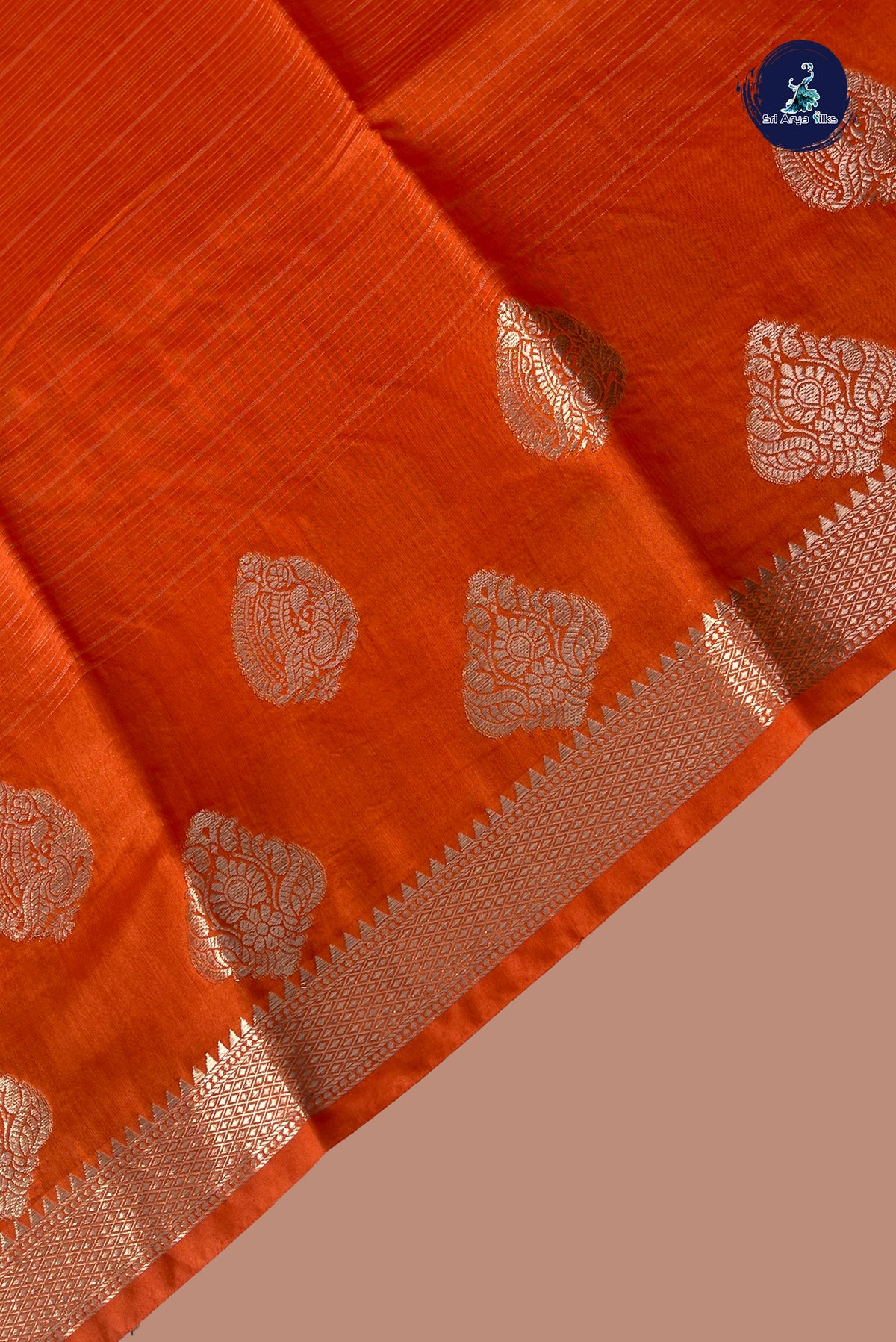 Orange Semi Banarasi Saree With Stripes Pattern