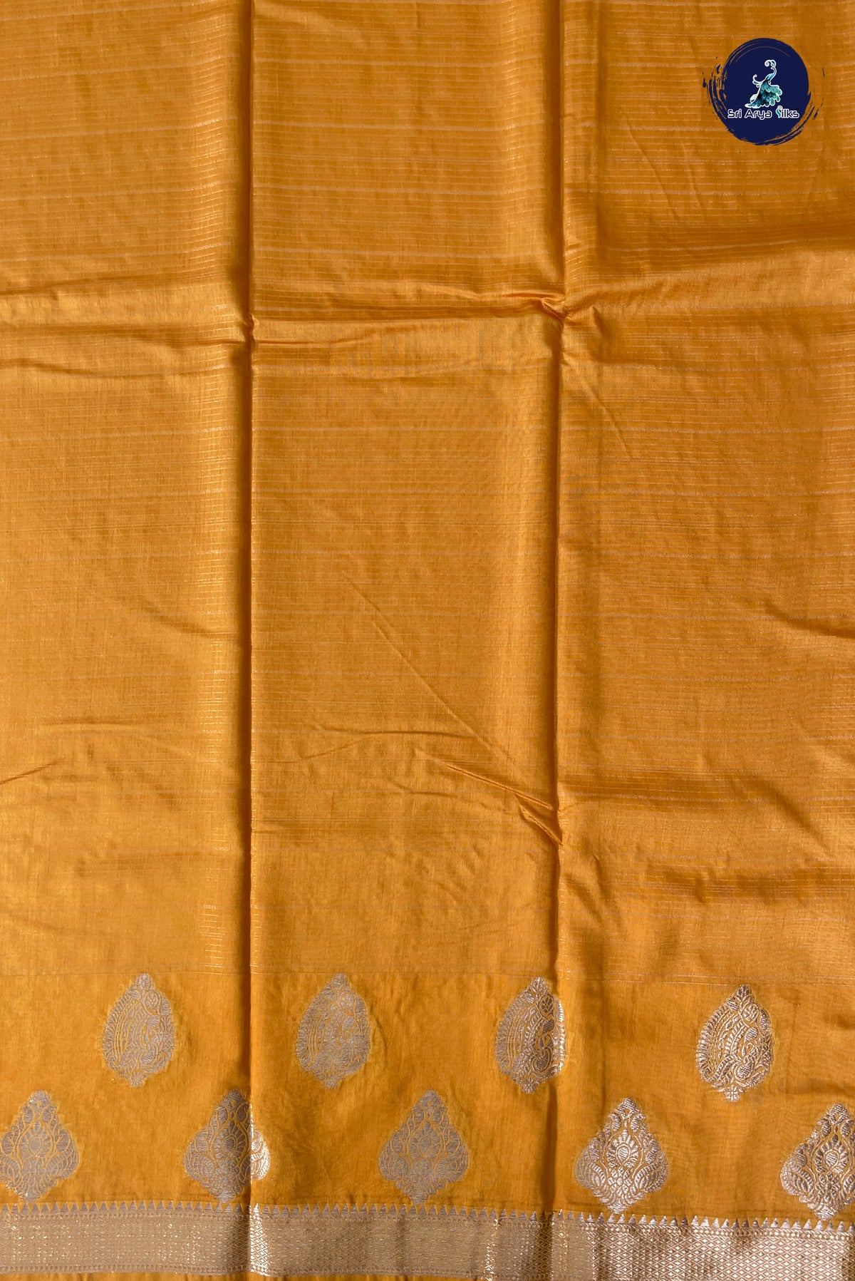 Lite Mustard Orange Semi Banarasi Saree With Stripes Pattern