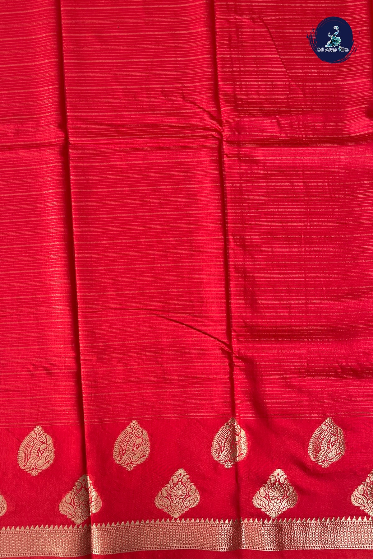 Reddish Pink Semi Banarasi Saree With Stripes Pattern