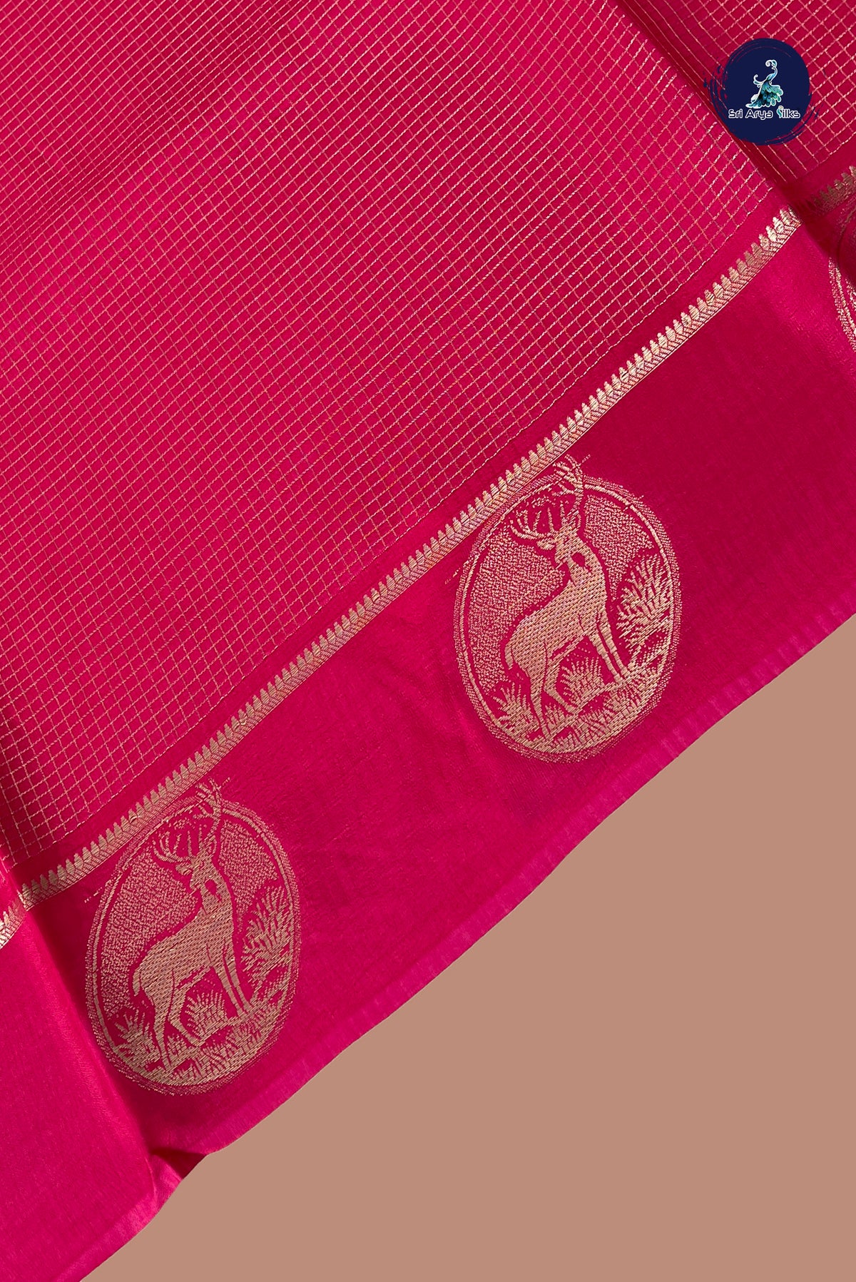 Pink Semi Banarasi Saree With Zari Checked Pattern