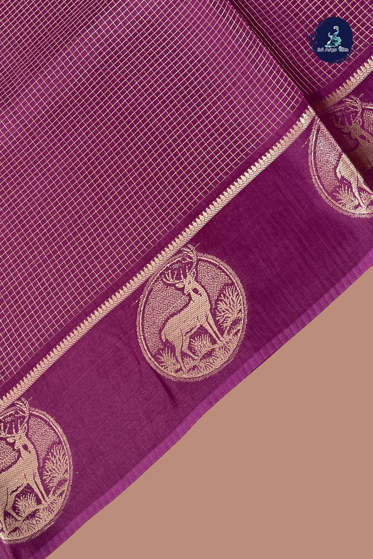 Burgundy Semi Banarasi Saree With Zari Checked Pattern