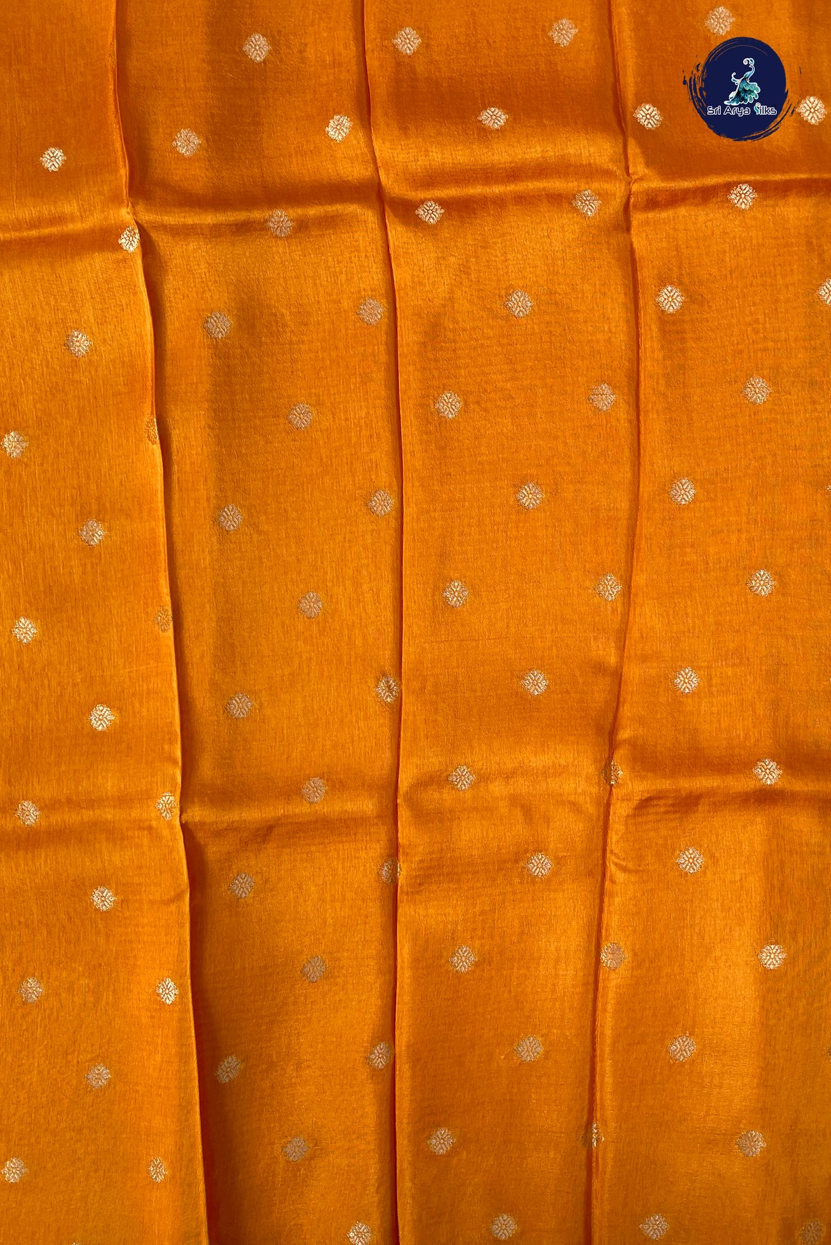 Lite Mustard Orange Semi Banarasi Saree With Zari Checked Pattern