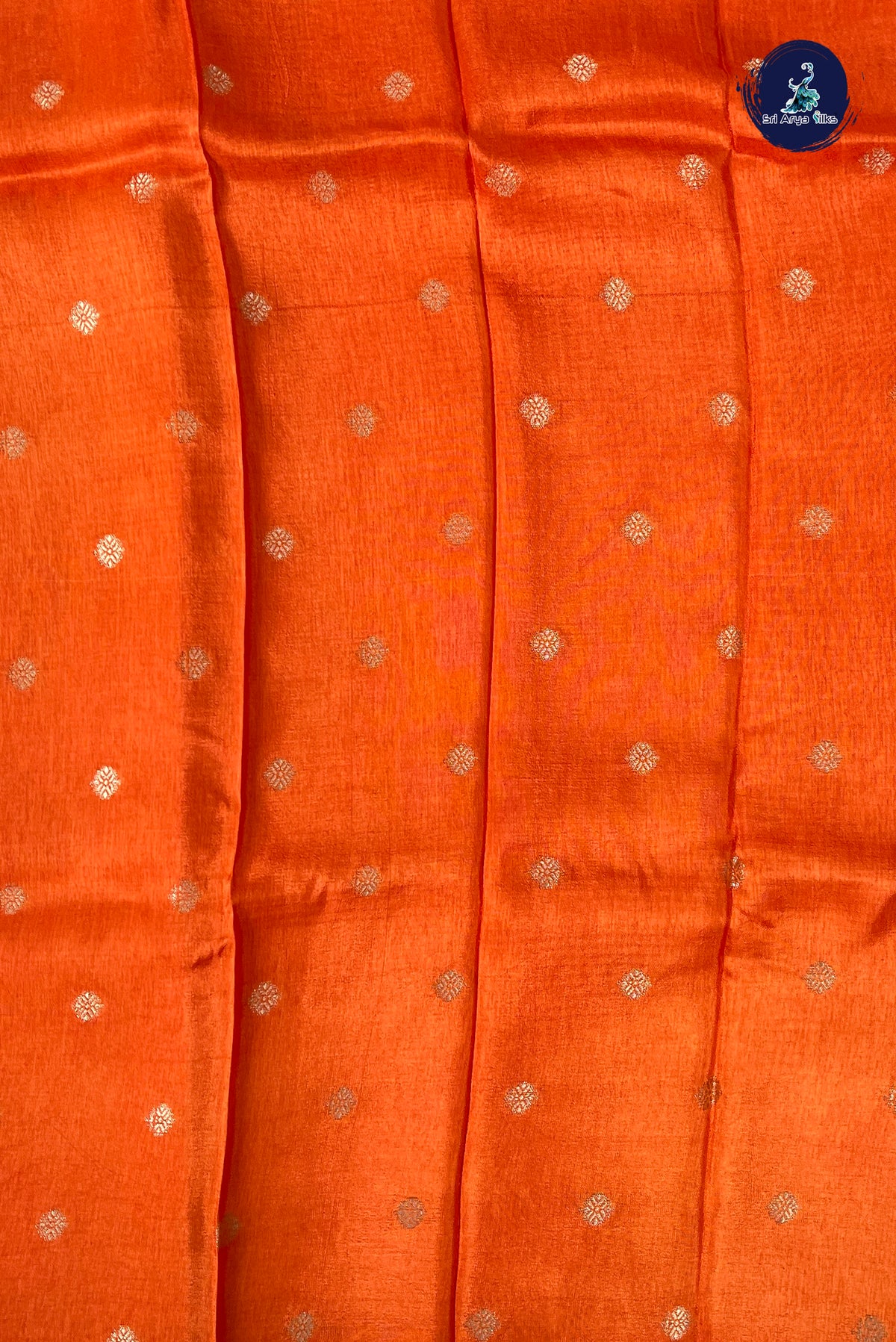 Orange Semi Banarasi Saree With Zari Checked Pattern
