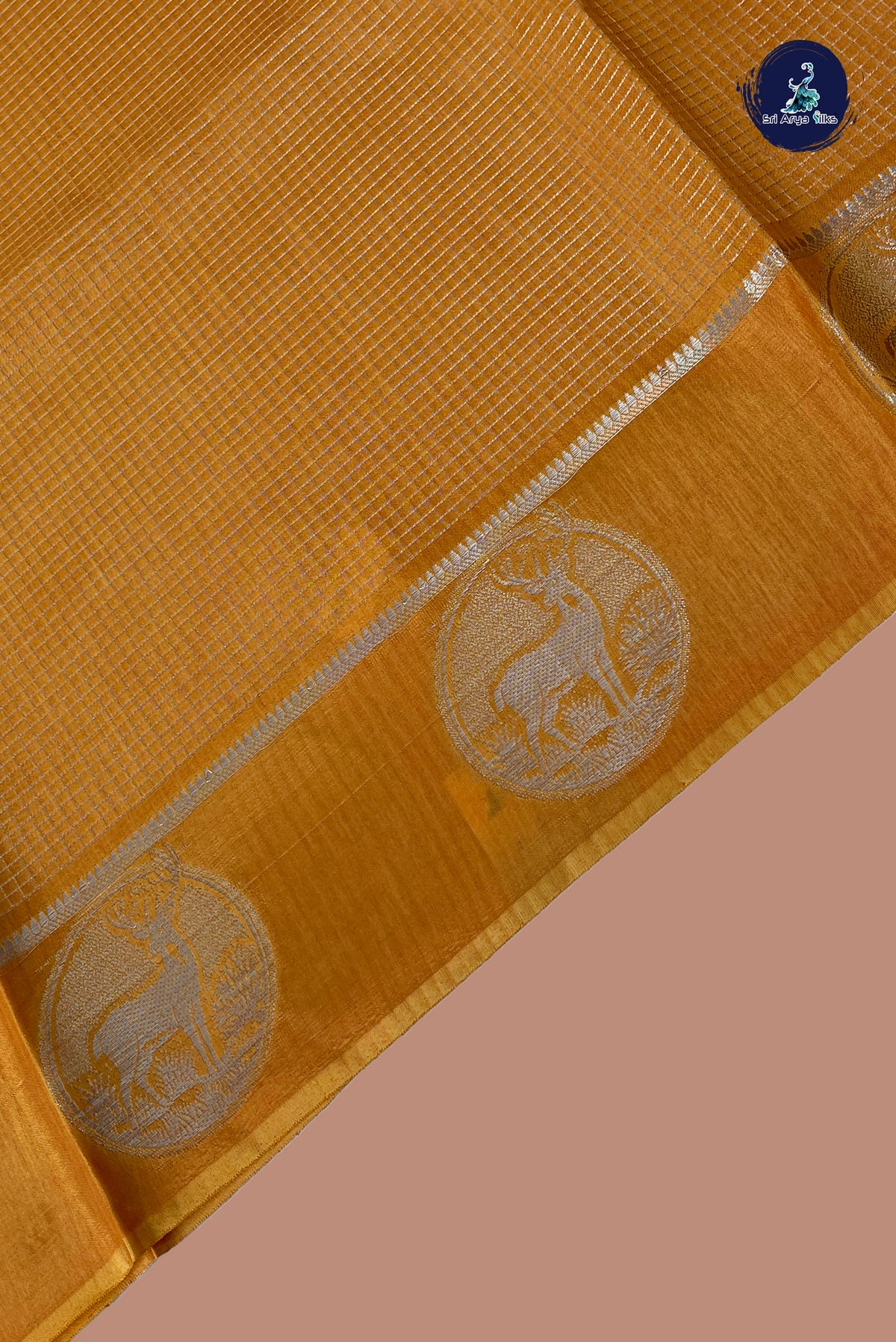 Mustard Yellow Semi Banarasi Saree With Zari Checked Pattern
