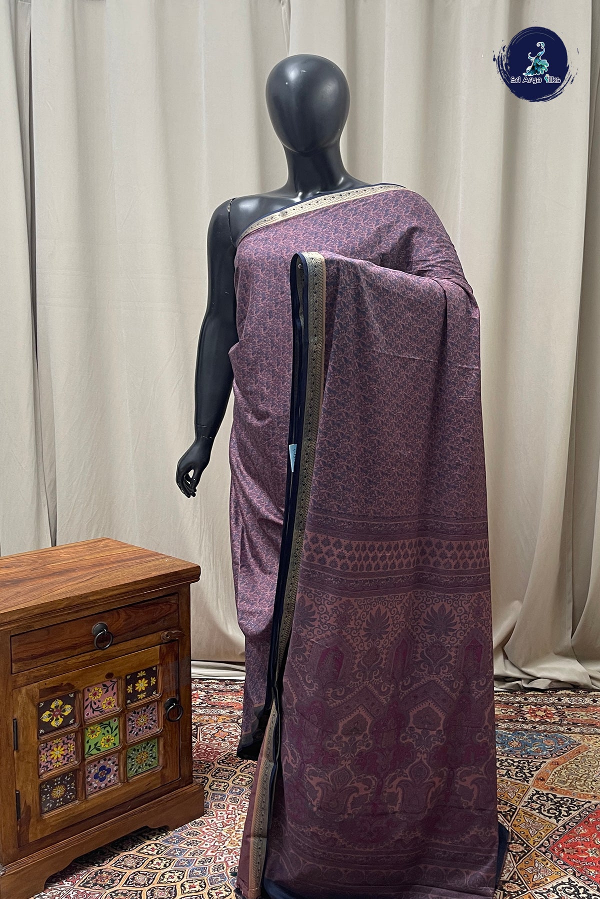 Onion Pink Semi Mysore Silk With Floral Print Pattern