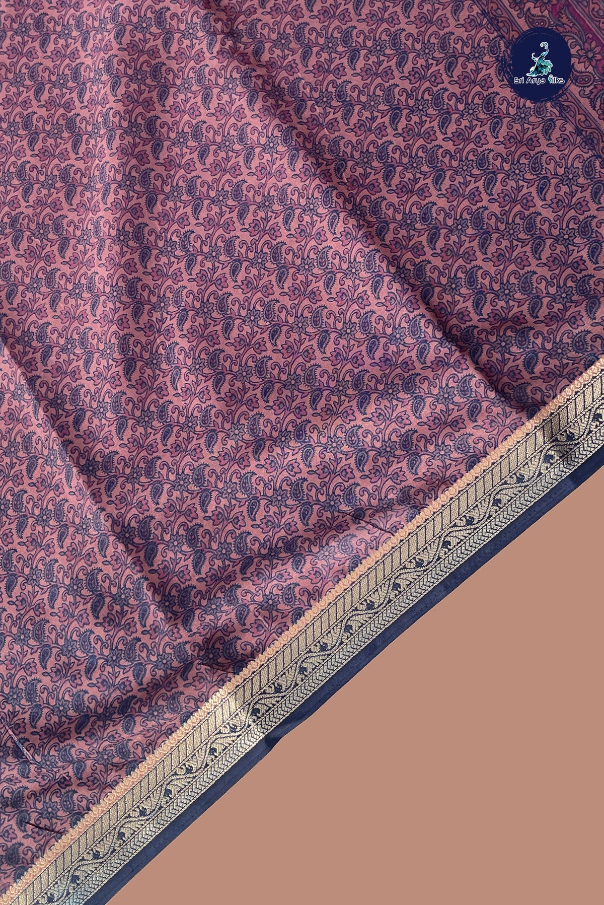 Onion Pink Semi Mysore Silk With Floral Print Pattern