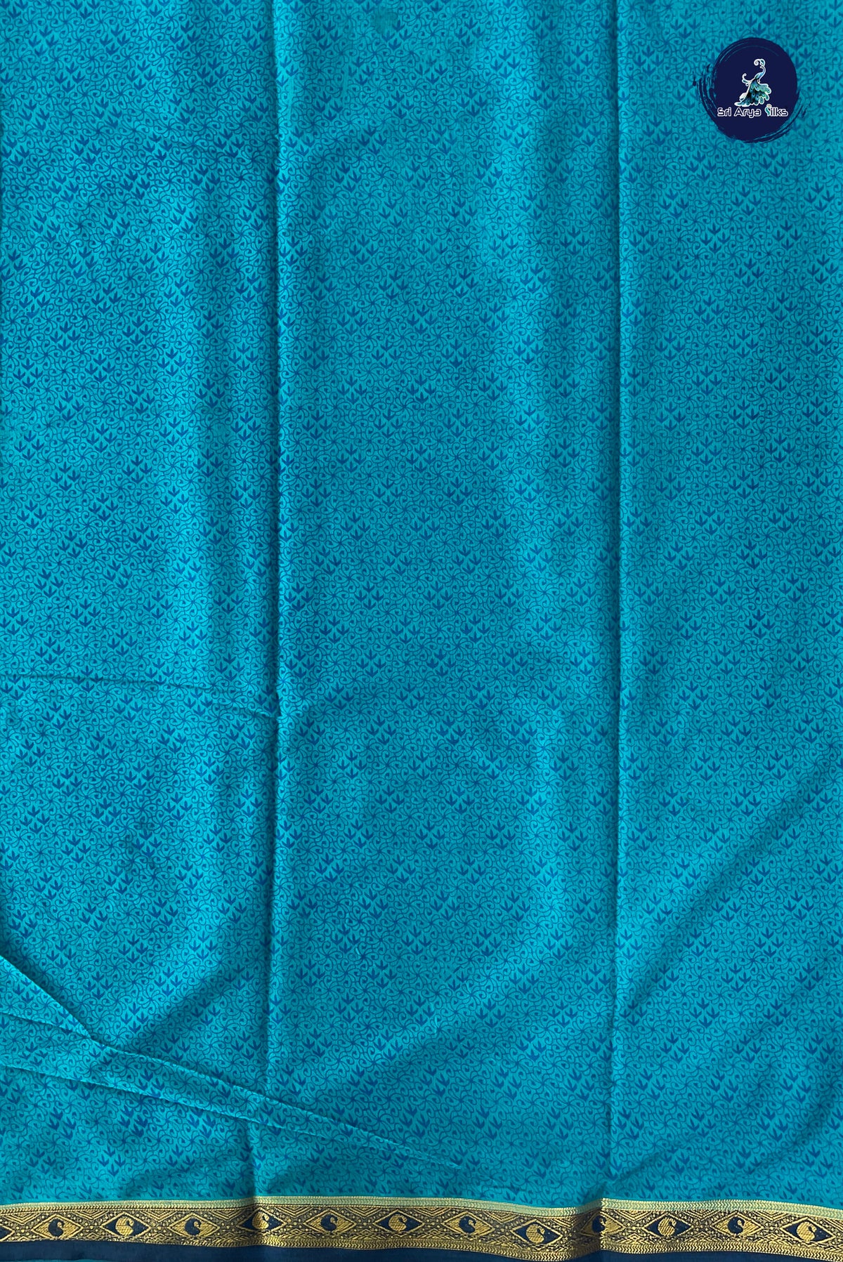 Blue Semi Mysore Silk With Floral Print Pattern