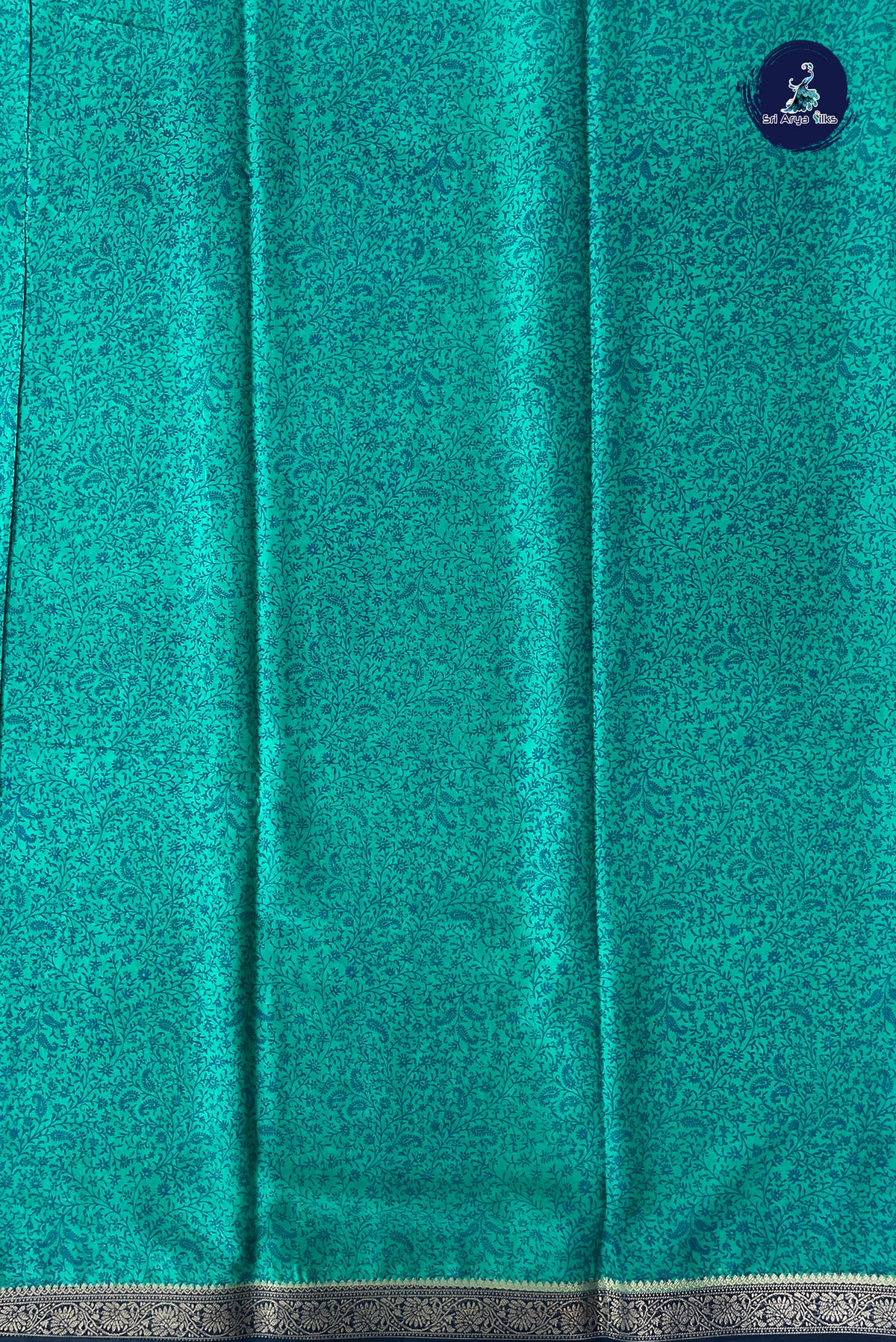 Turquoise Semi Mysore Silk With Floral Print Pattern