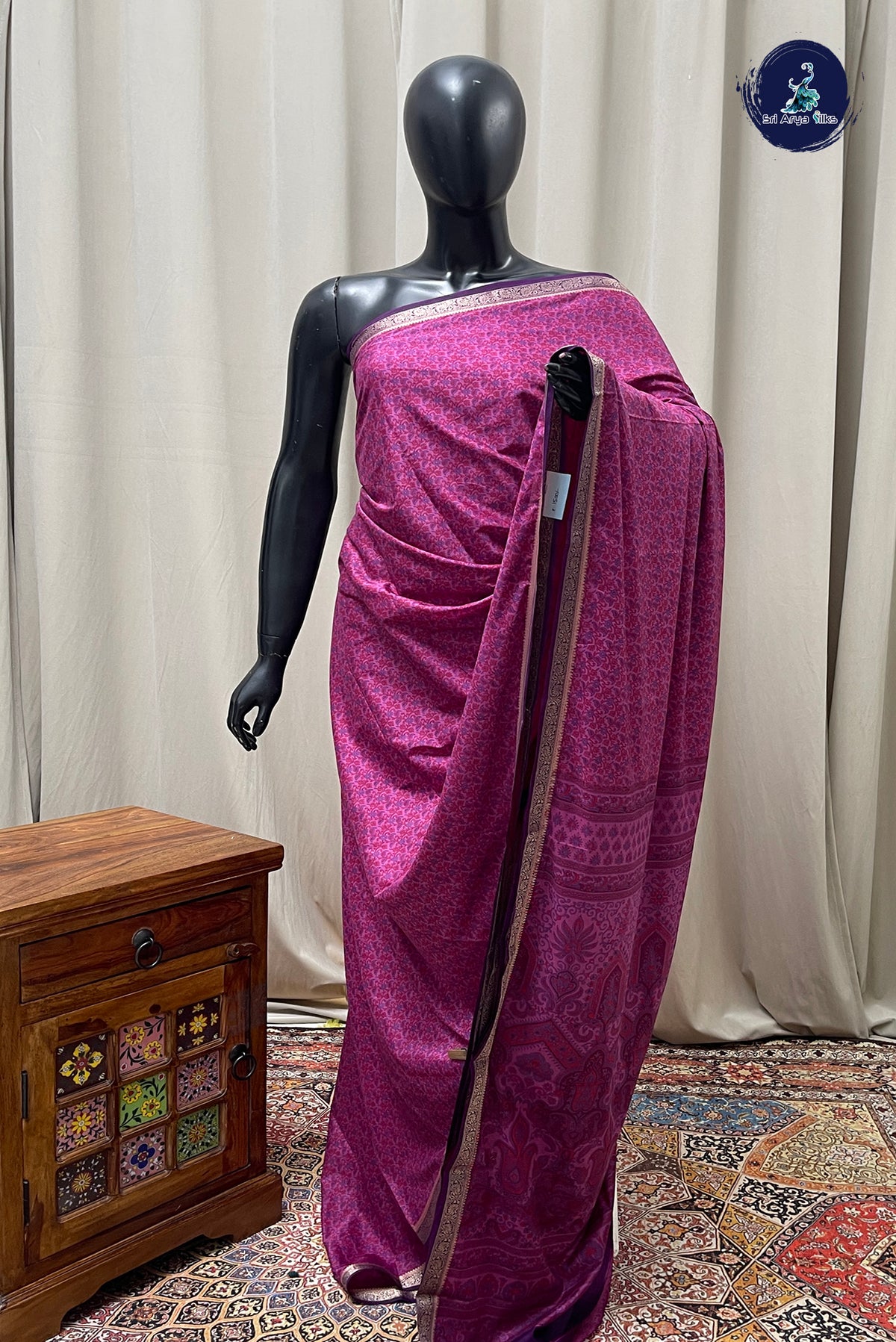 Pink Semi Mysore Silk With Floral Print Pattern