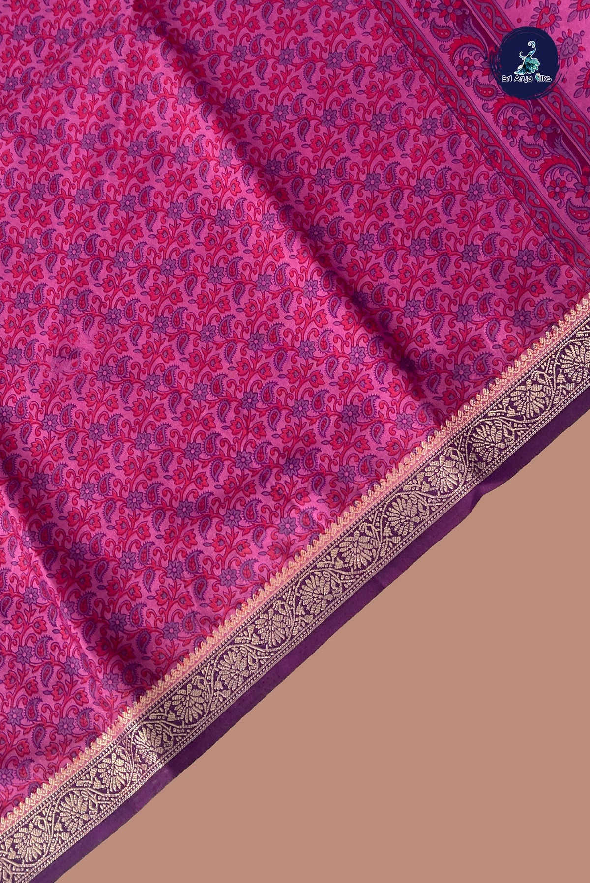 Pink Semi Mysore Silk With Floral Print Pattern
