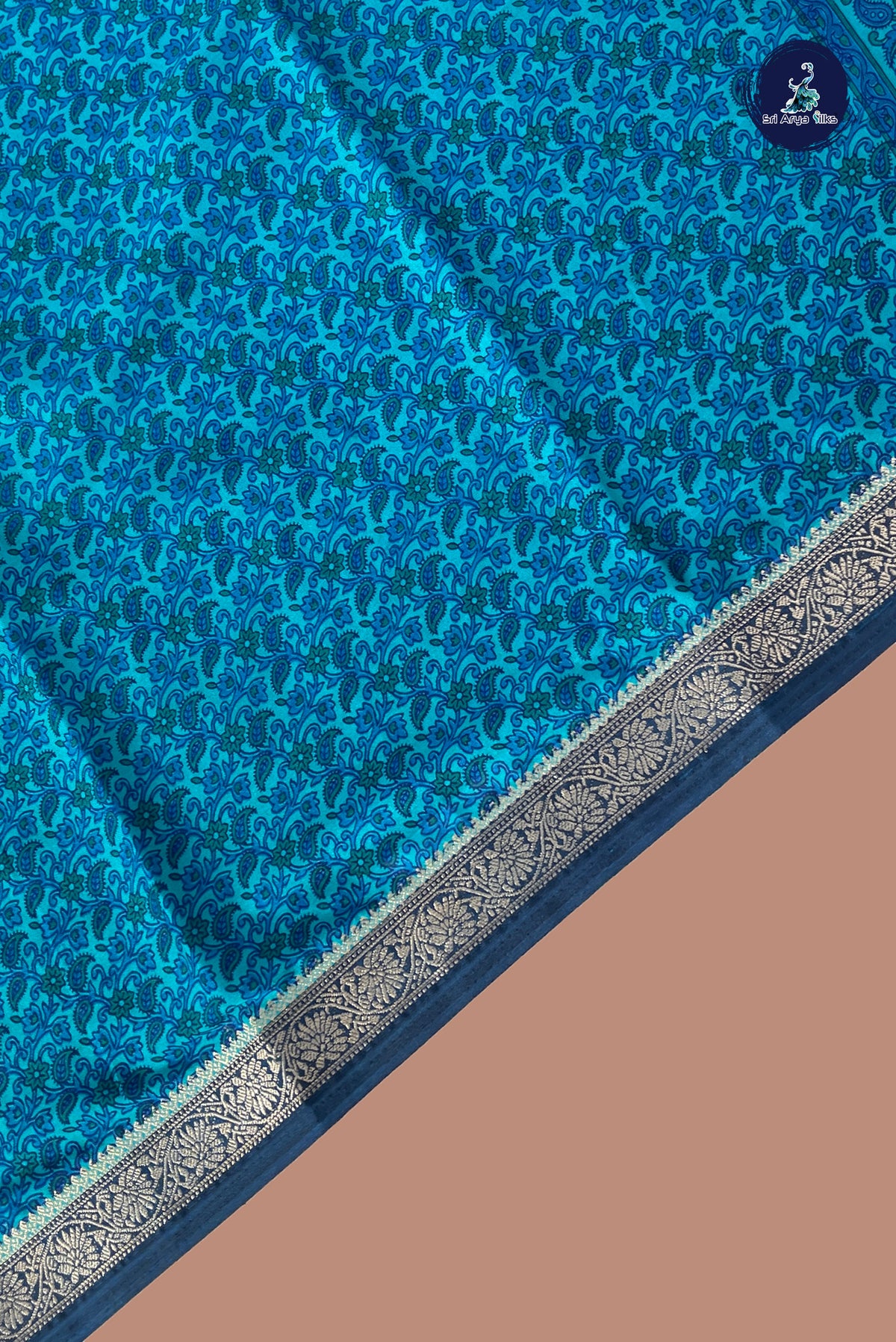 Blue Semi Mysore Silk With Floral Print Pattern