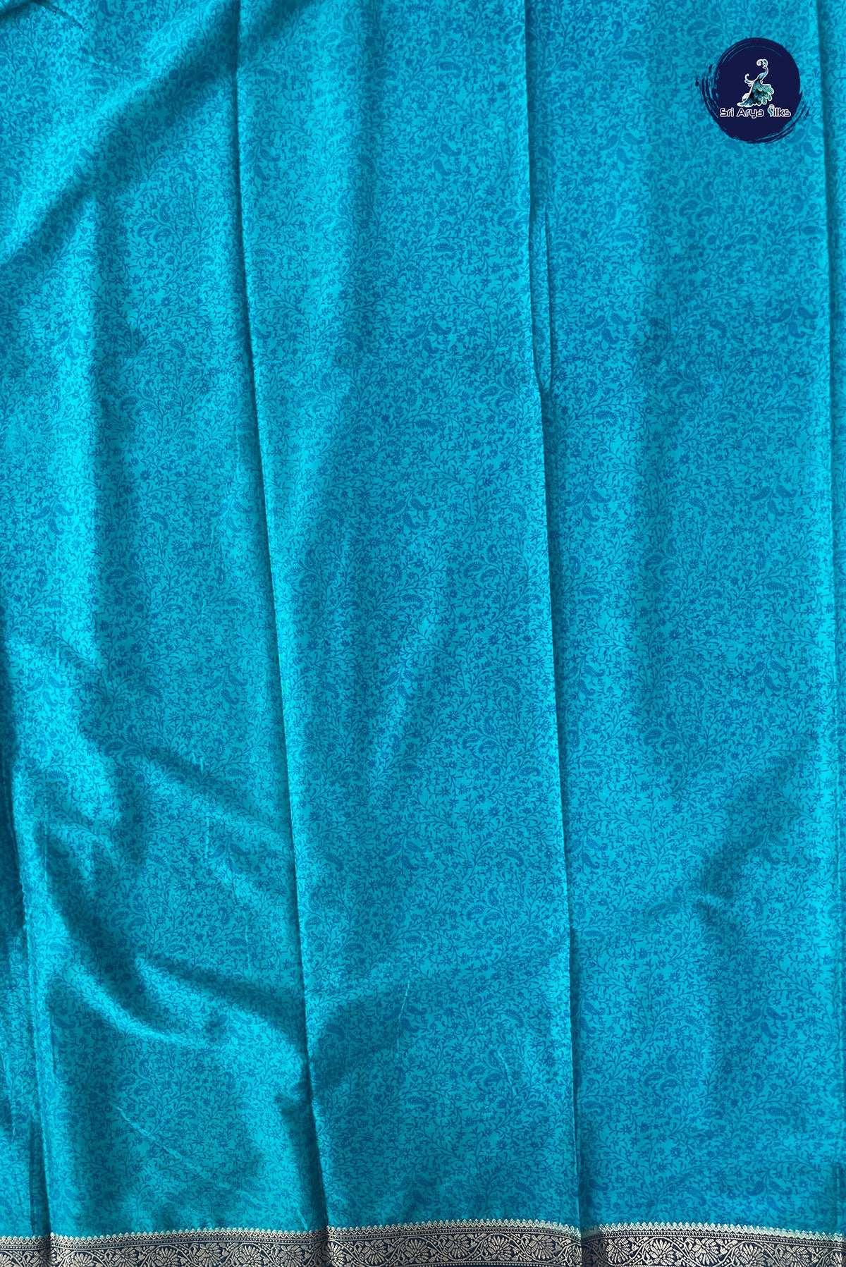 Blue Semi Mysore Silk With Floral Print Pattern