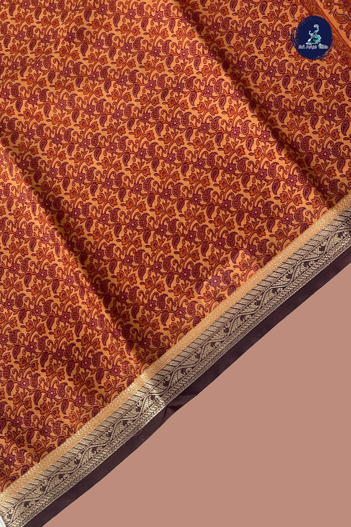 Peach Semi Mysore Silk With Floral Print Pattern