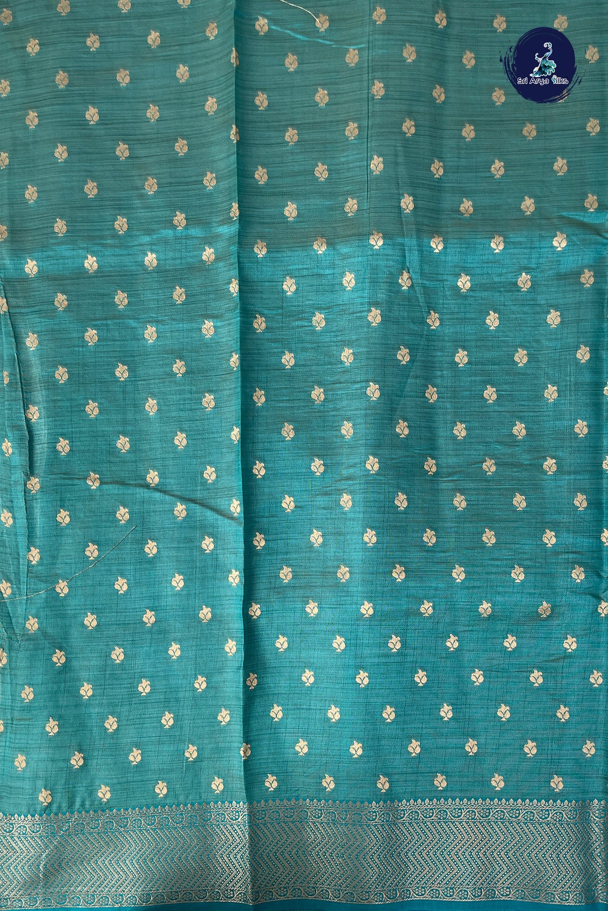Teal Semi Tussar Saree With Stripes Pattern