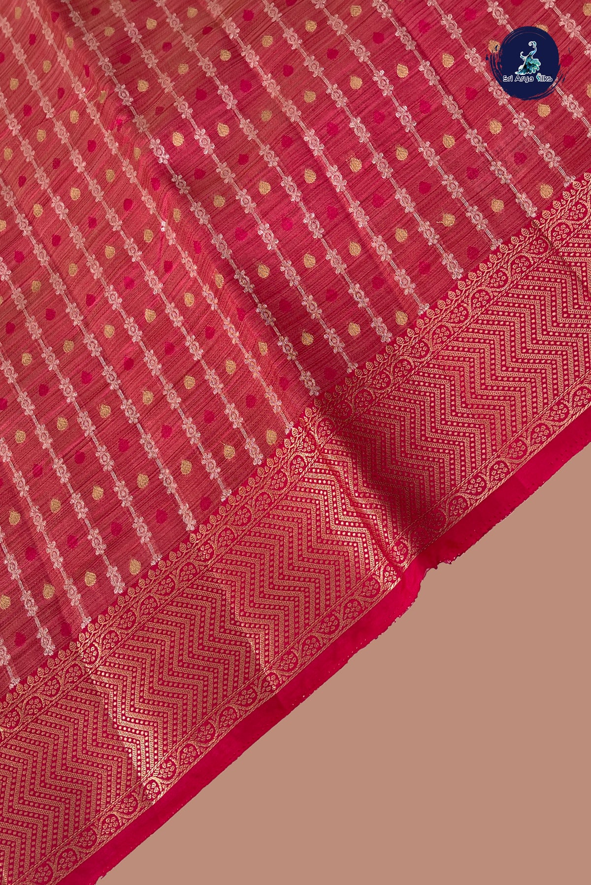 Pink Semi Tussar Saree With Stripes Pattern