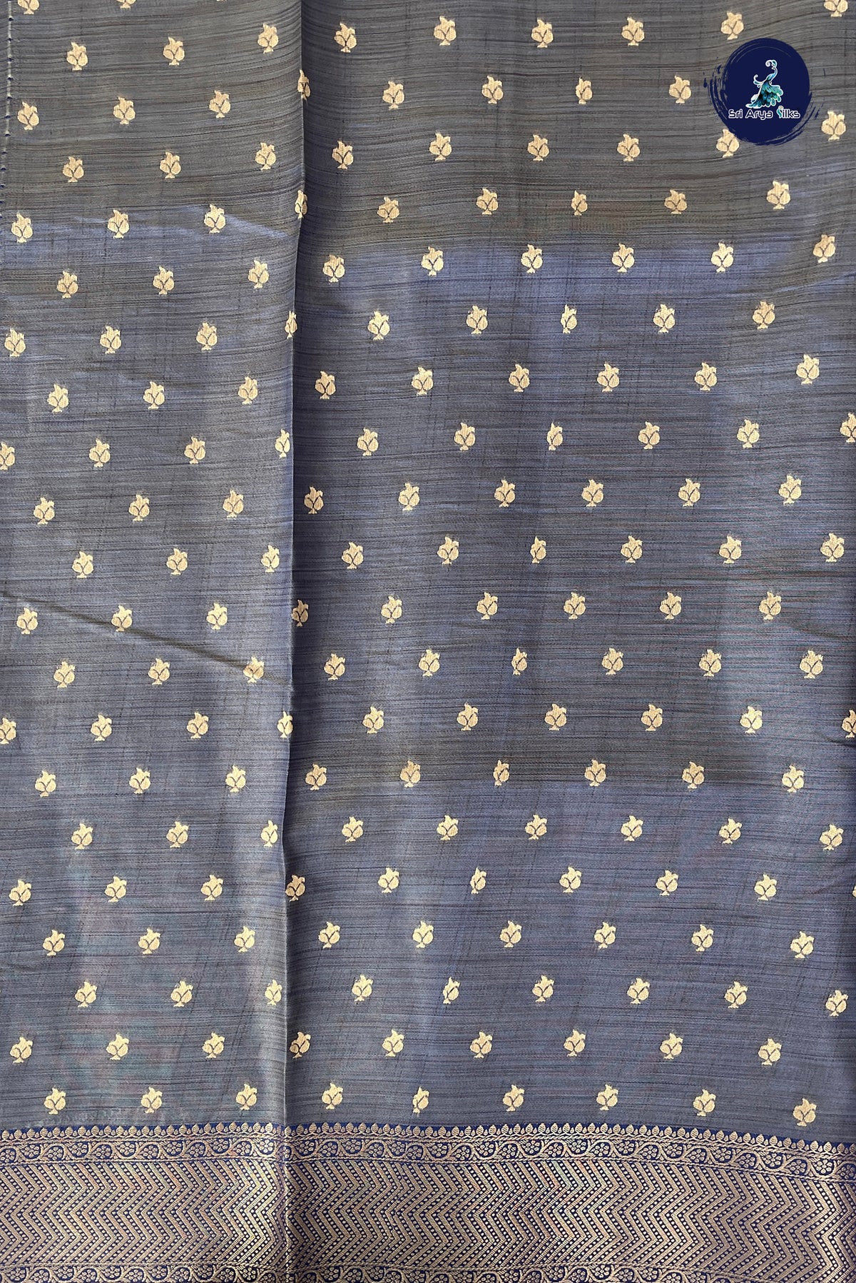 Blue Semi Tussar Saree With Stripes Pattern