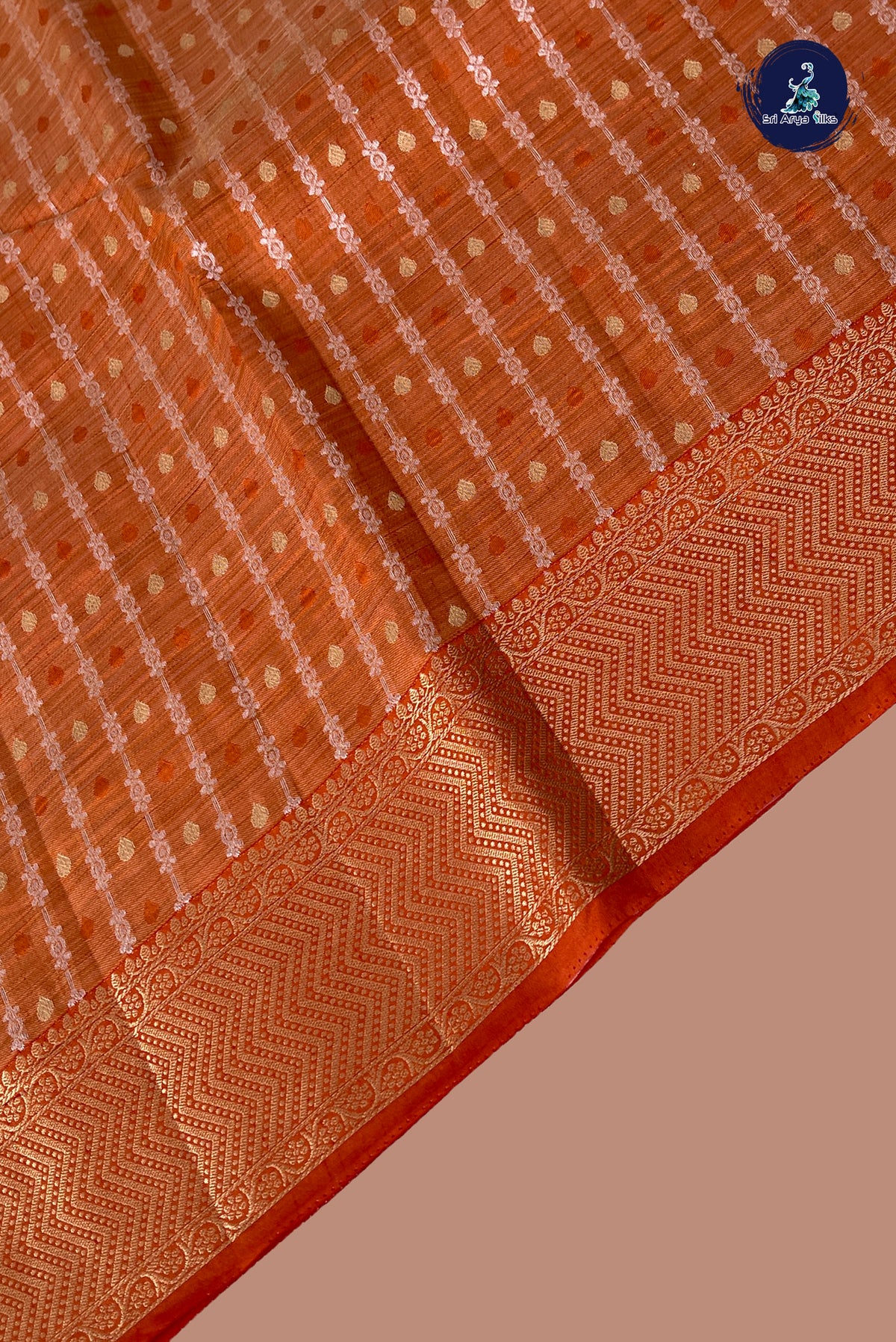 Orange Semi Tussar Saree With Stripes Pattern