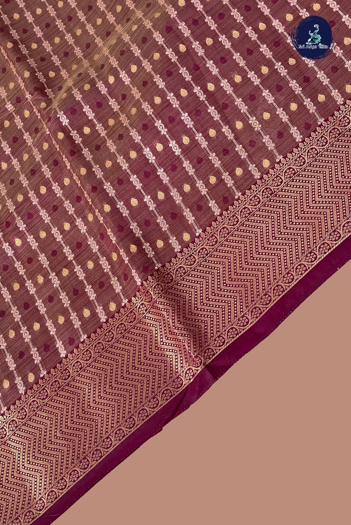 Burgundy Semi Tussar Saree With Stripes Pattern