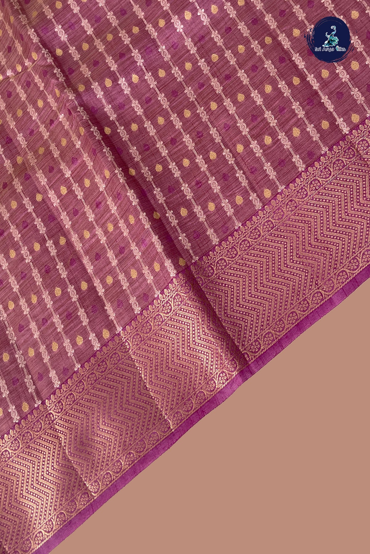 Onion Pink Semi Tussar Saree With Stripes Pattern
