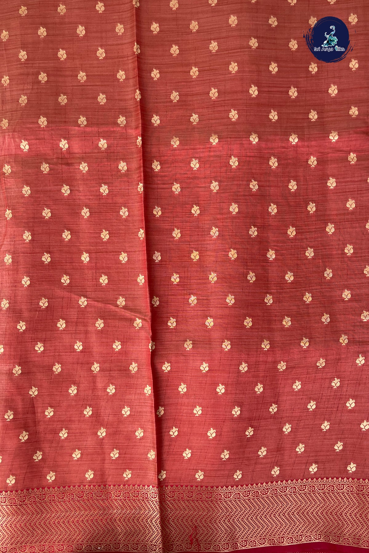 Red Semi Tussar Saree With Stripes Pattern