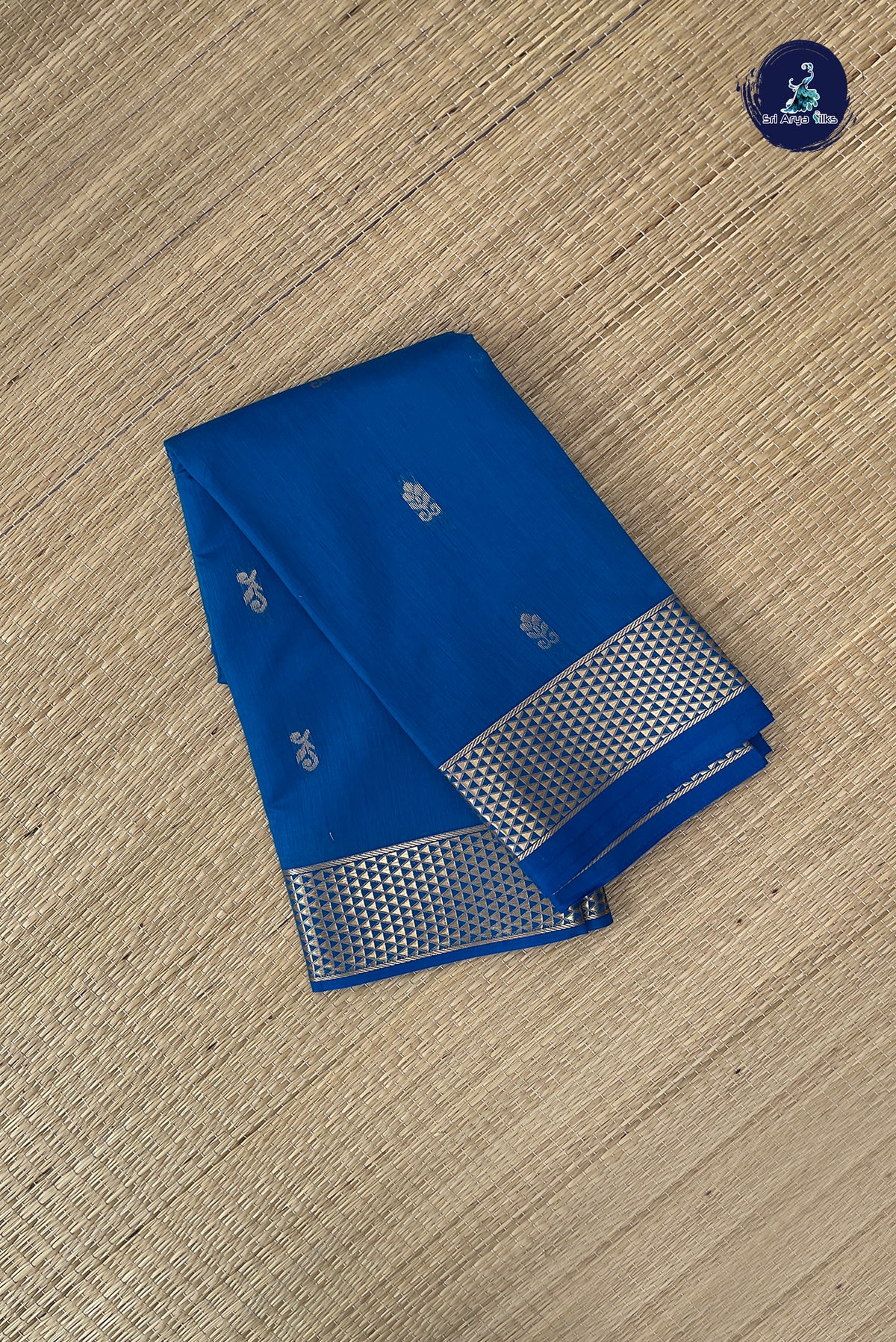 Blue Budget Semi Silk Cotton Saree With Zari Buttas Pattern