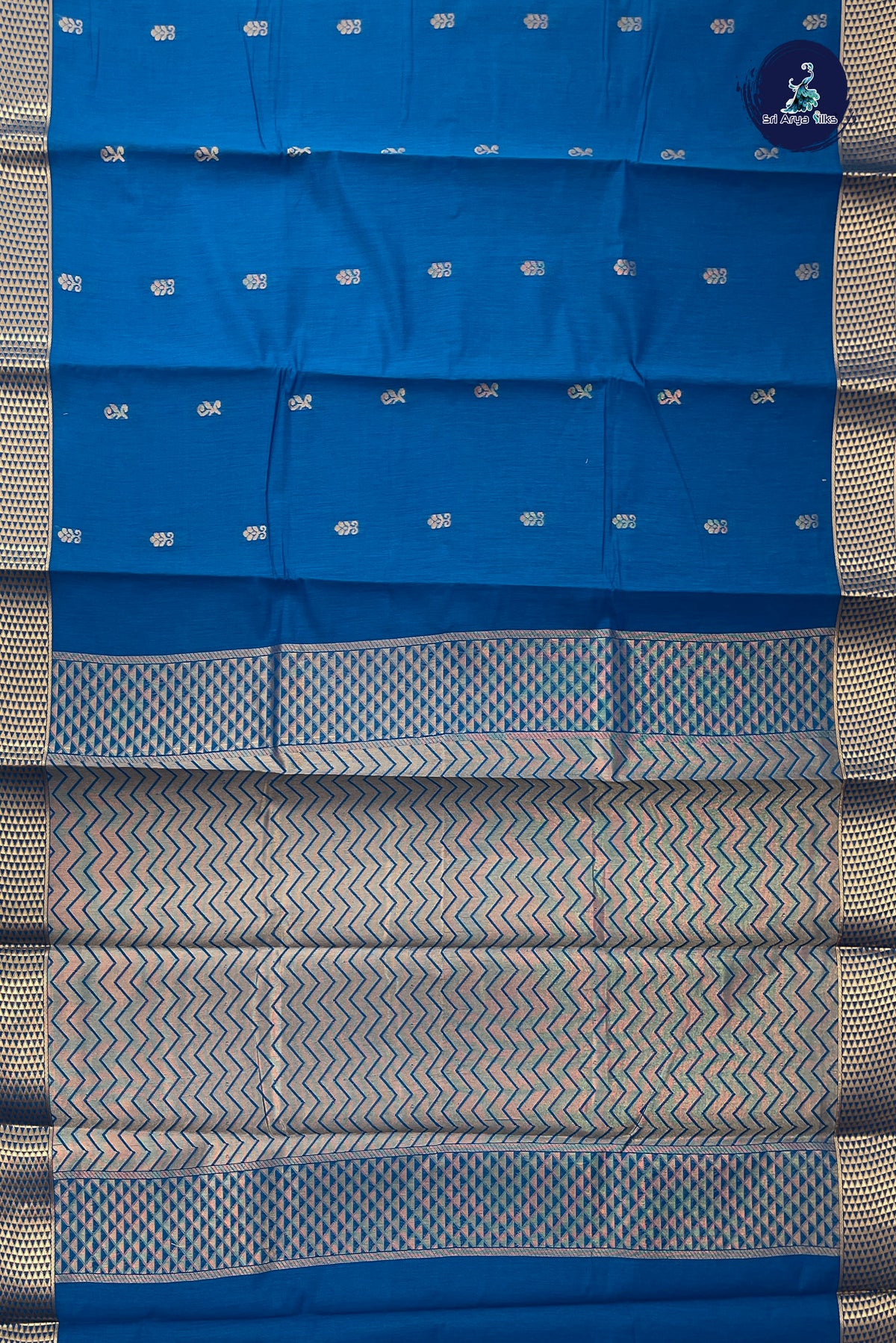 Blue Budget Semi Silk Cotton Saree With Zari Buttas Pattern