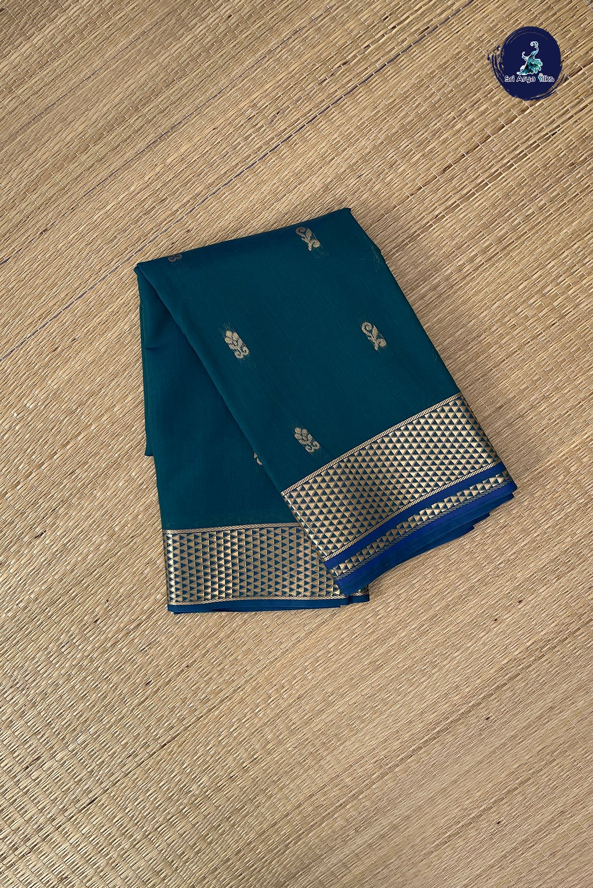 Dark Green Budget Semi Silk Cotton Saree With Zari Buttas Pattern