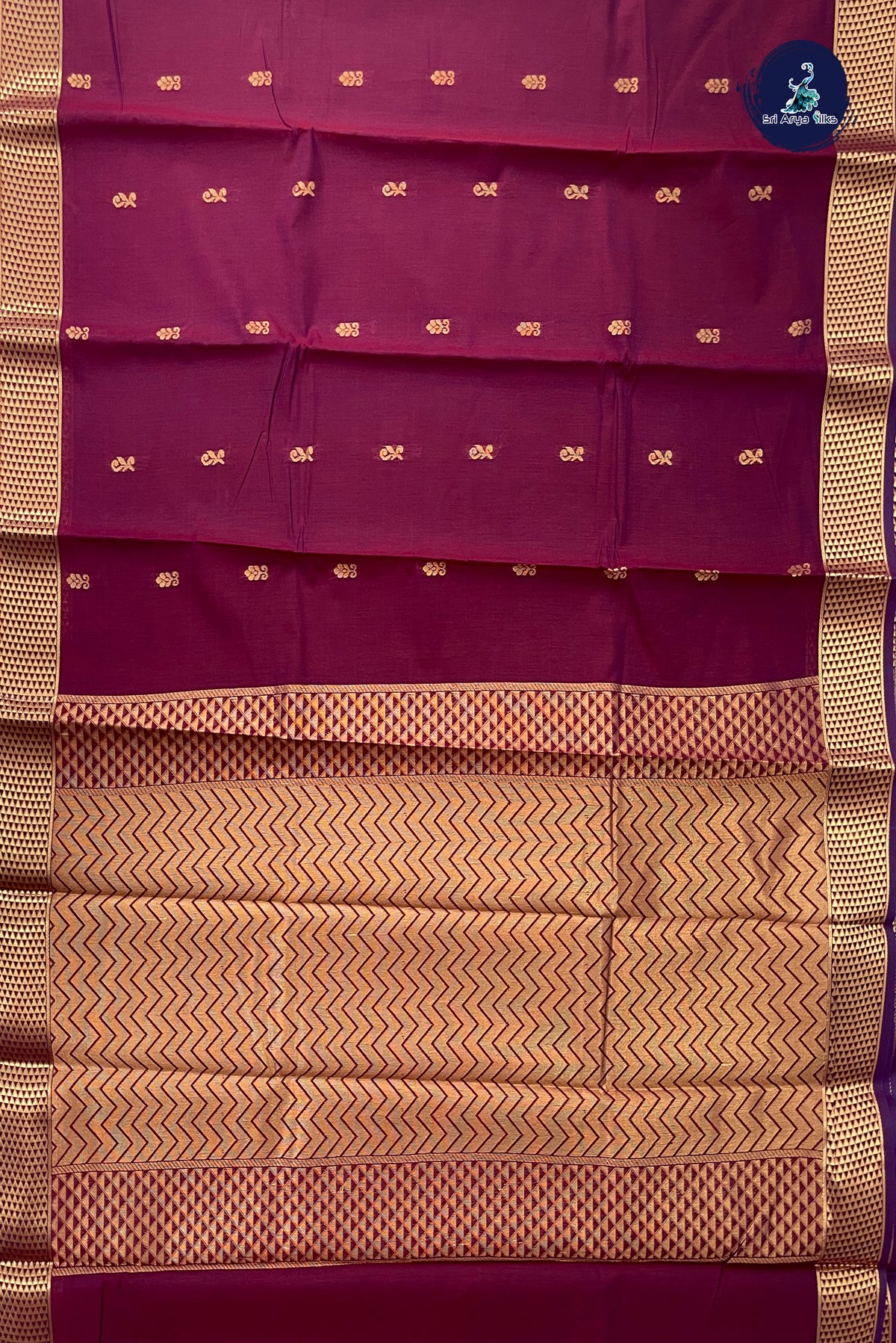 Dual Tone Maroon Budget Semi Silk Cotton Saree With Zari Buttas Pattern