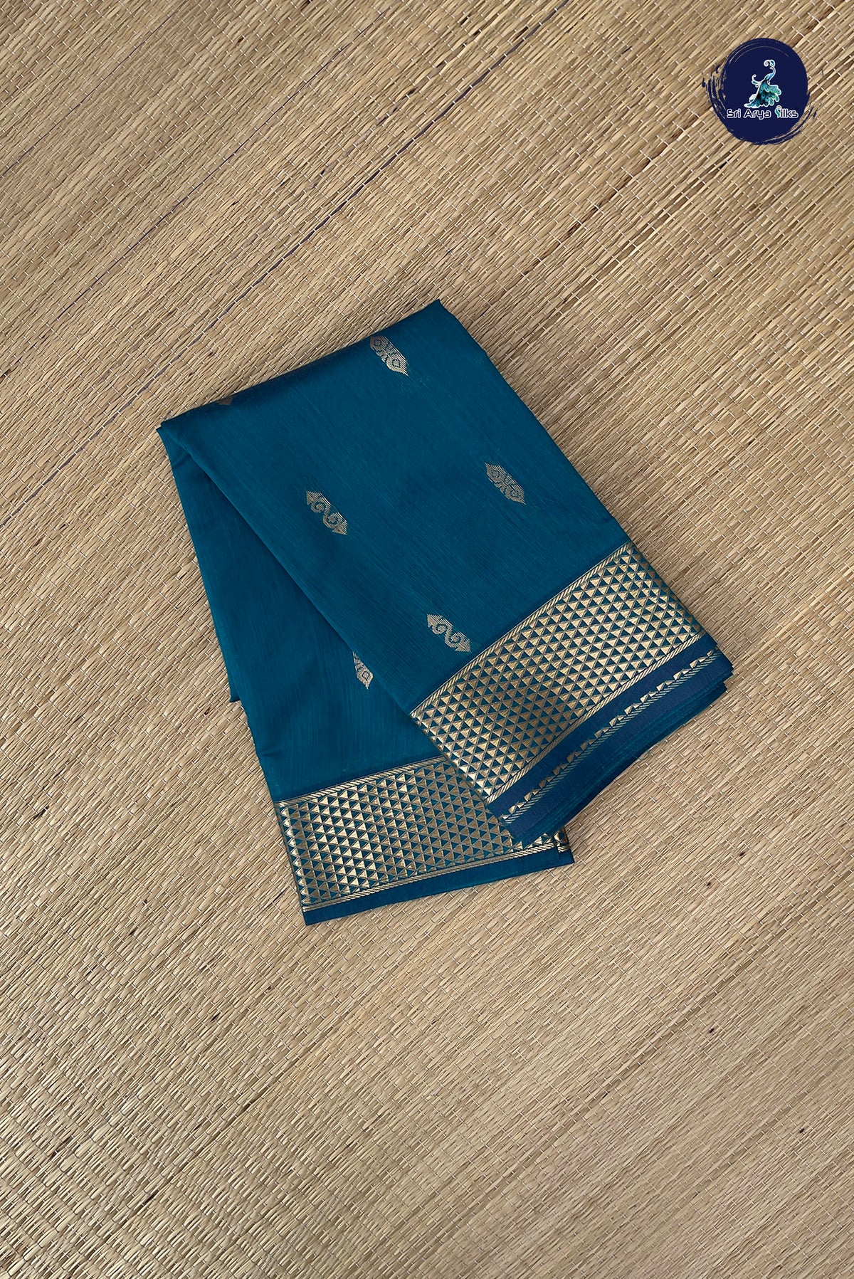 Teal Budget Semi Silk Cotton Saree With Zari Buttas Pattern