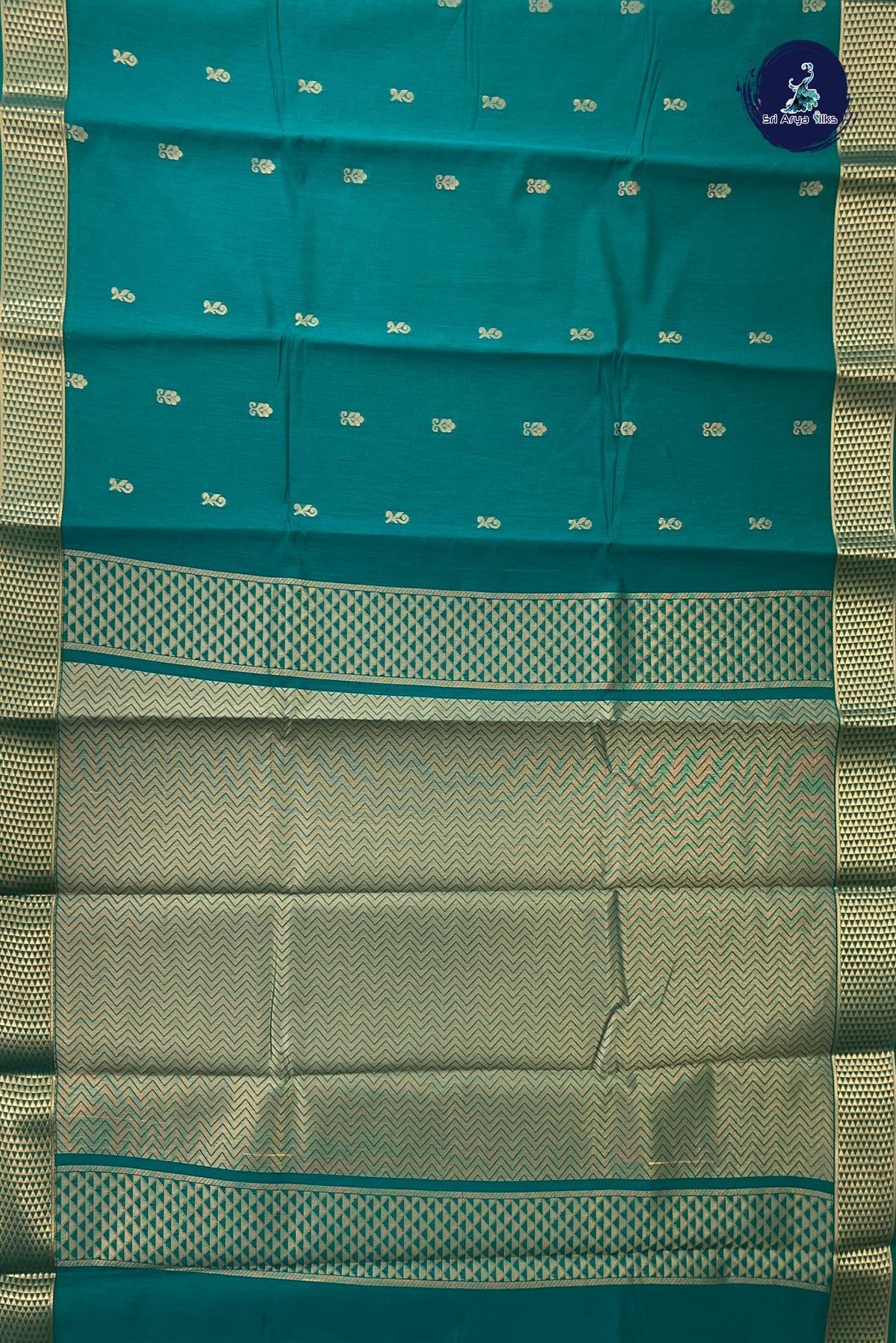 Green Budget Semi Silk Cotton Saree With Zari Buttas Pattern