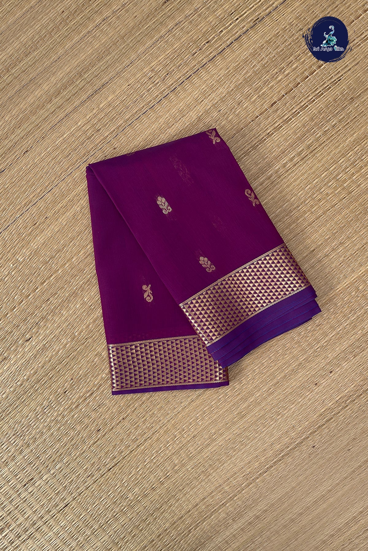 Dual Tone Purple Budget Semi Silk Cotton Saree With Zari Buttas Pattern